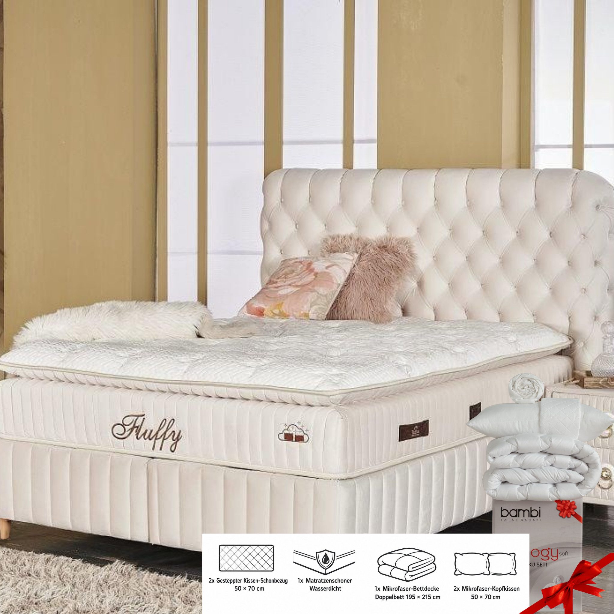gowoll Boxspringbett mit Matratze mit Topper Comfort Bett Set Doppelbett, Polsterbett (Set, 4-St., 2 Bettkästen, 1 Matratze, 1 Kopfteil (Nachttisch optional), boxspringbett mit nachttisch komplett