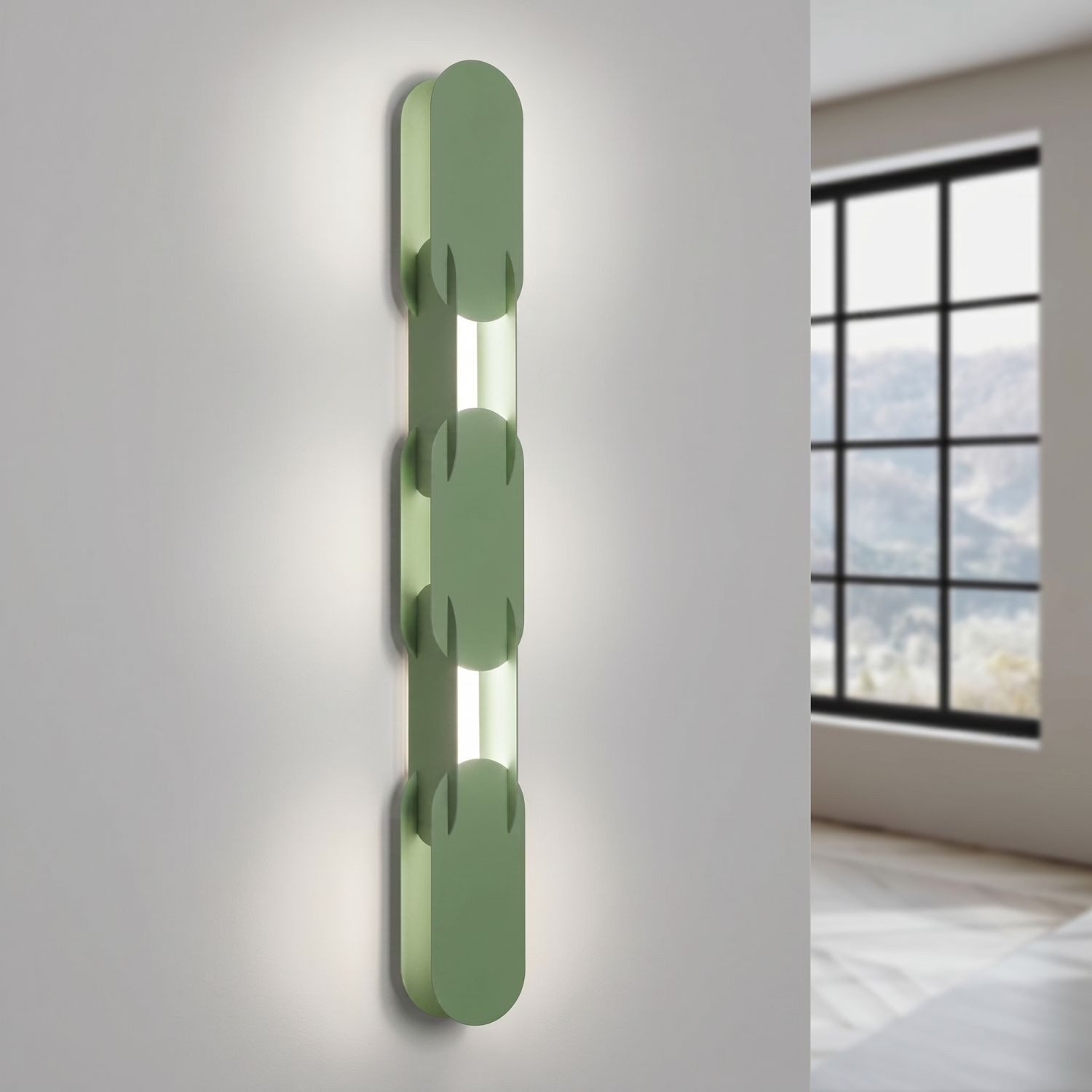 Licht-Erlebnisse Wandleuchte HENRI, LED fest integriert, Neutralweiß, LED dimmbar Metall H: 91 cm Salbei länglich 4000 K 1177 lm Modern