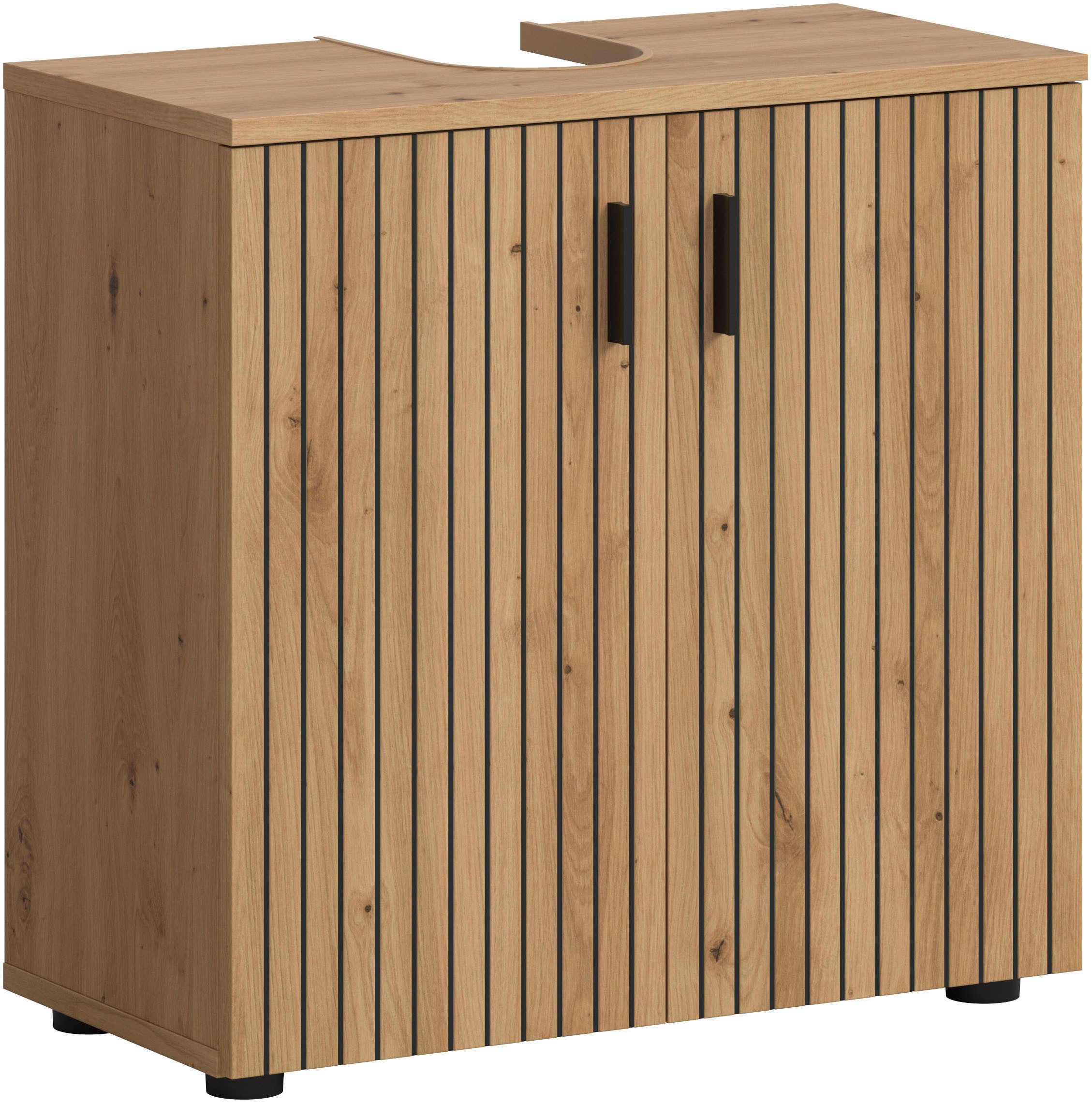 welltime Waschbeckenunterschrank MANI, Paneeloptik, 2 Türen, 2 Fächer (1-St) WBU, Waschbeckenunterschrank, Bad, Badezimmer, Unterschrank