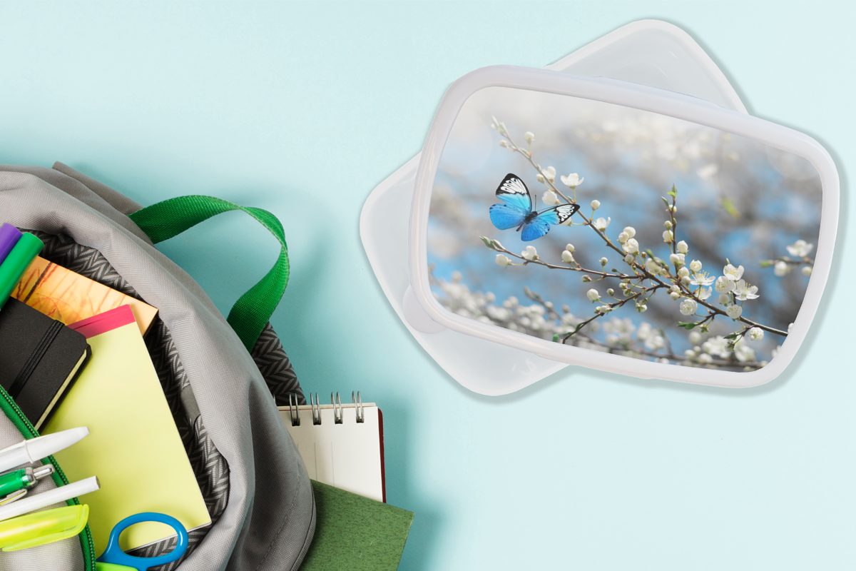 MuchoWow Lunchbox Sakura - für Jungs Kunststoff, Brotbox Schmetterling und Erwachsene, Mädchen für und weiß (2-tlg), Brotdose, Frühling, - Kinder