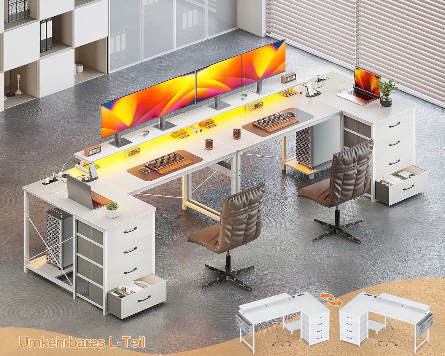 ODK Eckschreibtisch mit 4 Schubladen, Schreibtisch mit Steckdosen & USB Lad günstig online kaufen