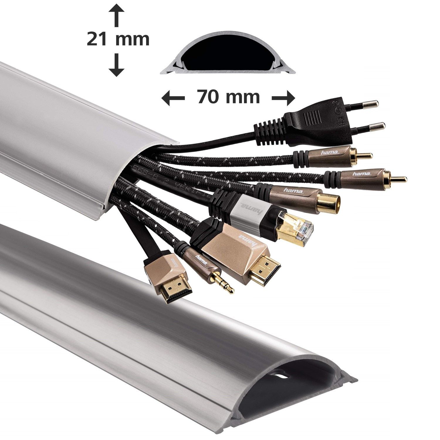 Hama Hama PVC 1m Kabelleiste Leitungskanal Grau Computer-Kabel, Kein, (100 cm), Kabelkanal halbrund Sockel Wand Boden Aufputz TV Beamer PC Audio HiFi