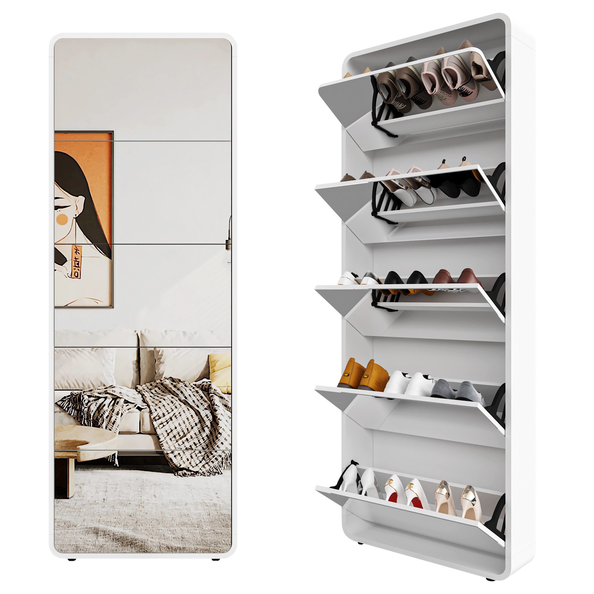 BlingBin Schuhschrank Spiegel-Schuhschrank mit 5 Flip-Schubladen, günstig online kaufen