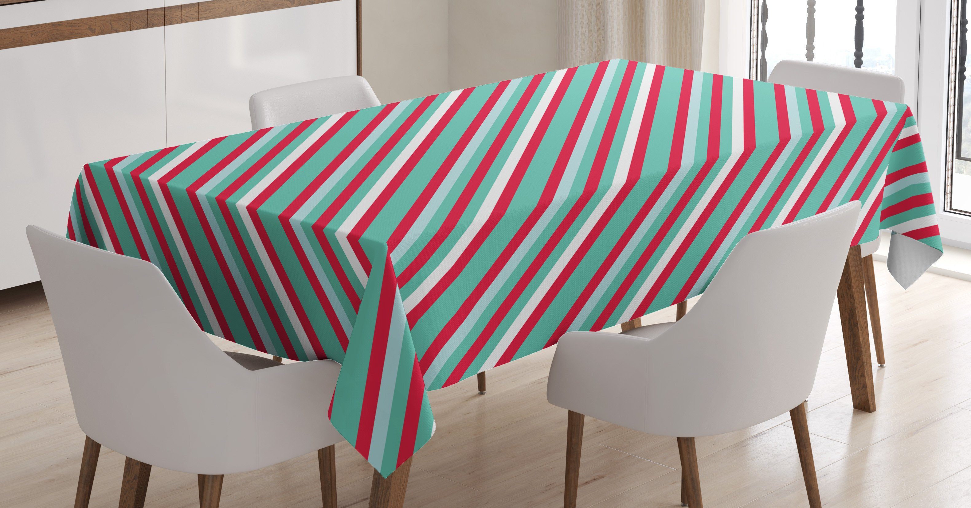 Abakuhaus Tischdecke Farbfest Waschbar Für den Außen Bereich geeignet Klare Farben, Streifen Weihnachten Vibe einfache Linien