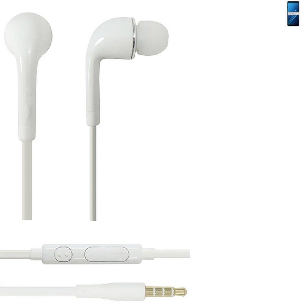 K-S-Trade für Samsung Galaxy A8+ (2018) Duos In-Ear-Kopfhörer (Kopfhörer Headset mit Mikrofon u Lautstärkeregler weiß 3,5mm)