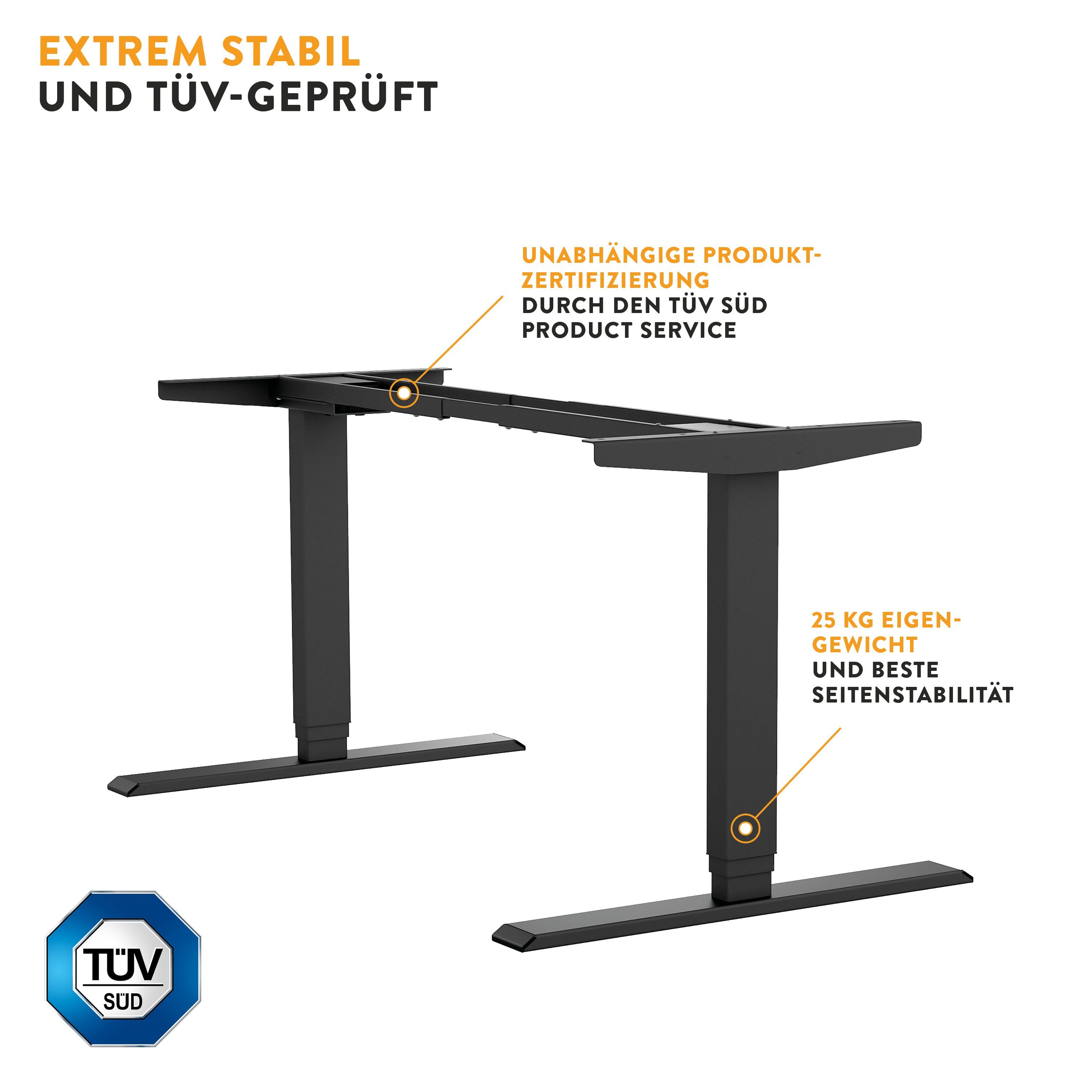 boho office® Schreibtisch Homedesk (Tischgestell), elektrisch stufenlos höhenverstellbar in Schwarz mit 3 Speicherplätzen