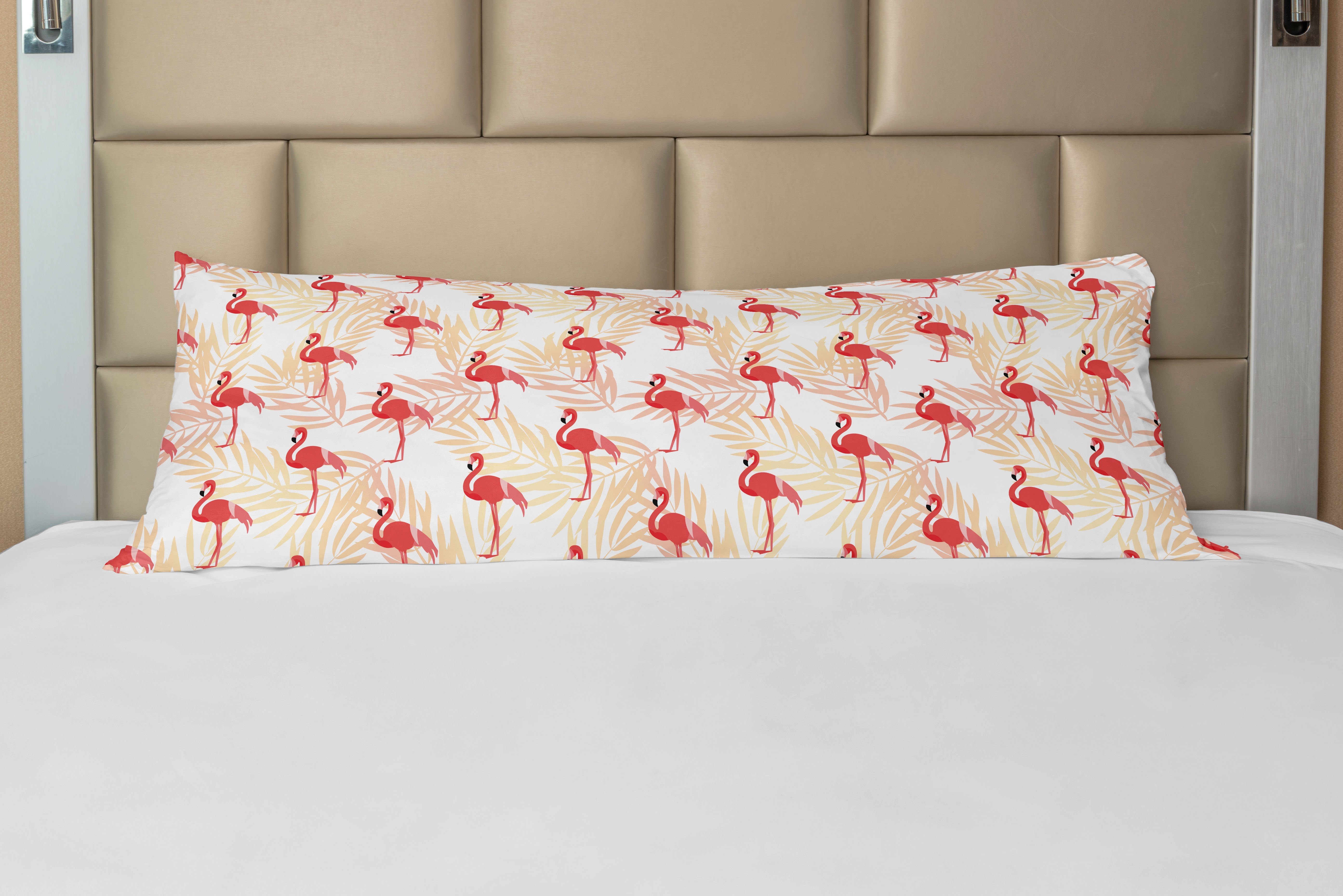 Vögel Blättern Exotische Abakuhaus, auf Deko-Akzent Langer Seitenschläferkissenbezug Kissenbezug, Flamingo