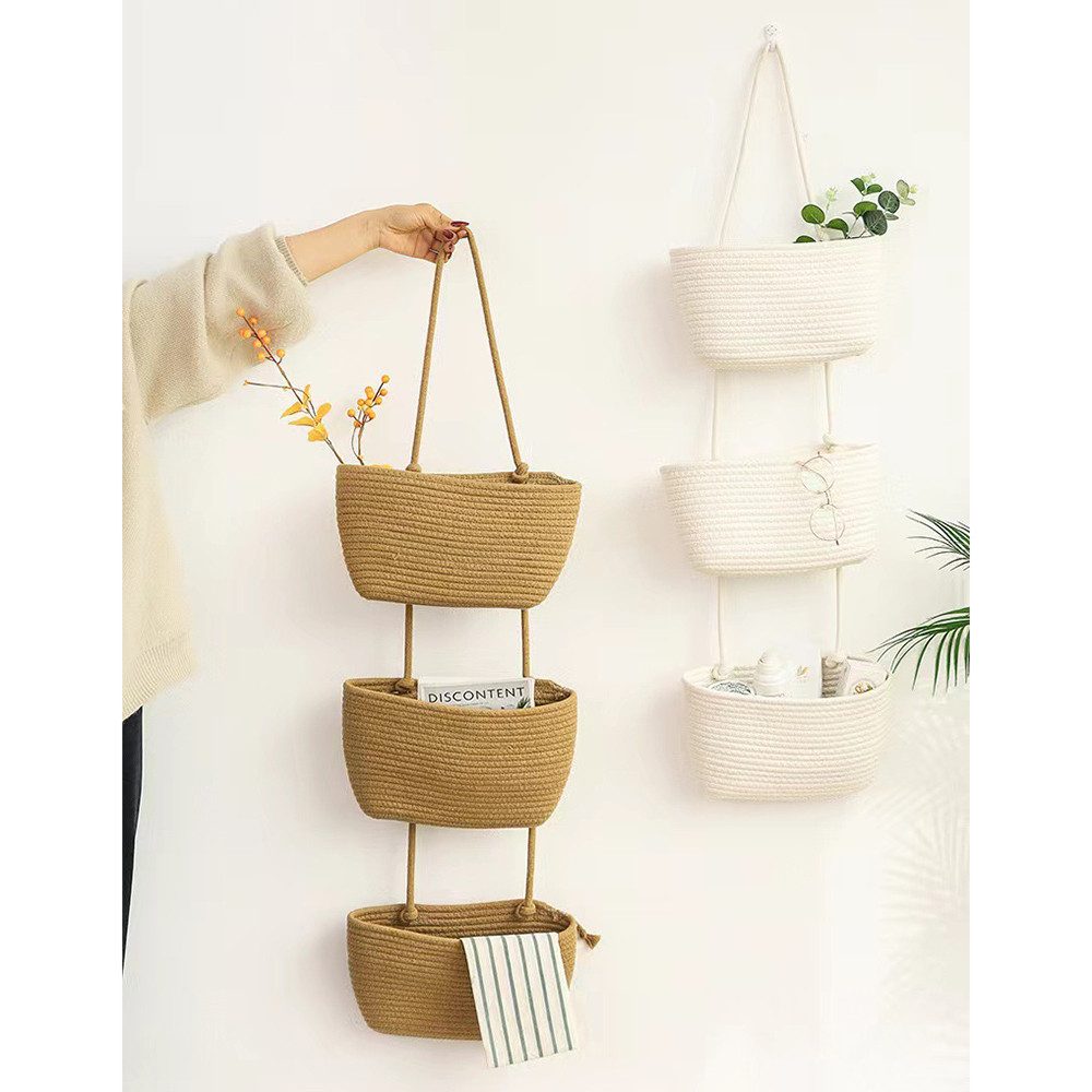 Coonoor Hängekorb 3 Etagen Hängender Wand Aufbewahrung Dekorative Blumenampel, Wandkorb Aufbewahrung Kinderzimmer Wandkorb Boho Küche Dekor Korb