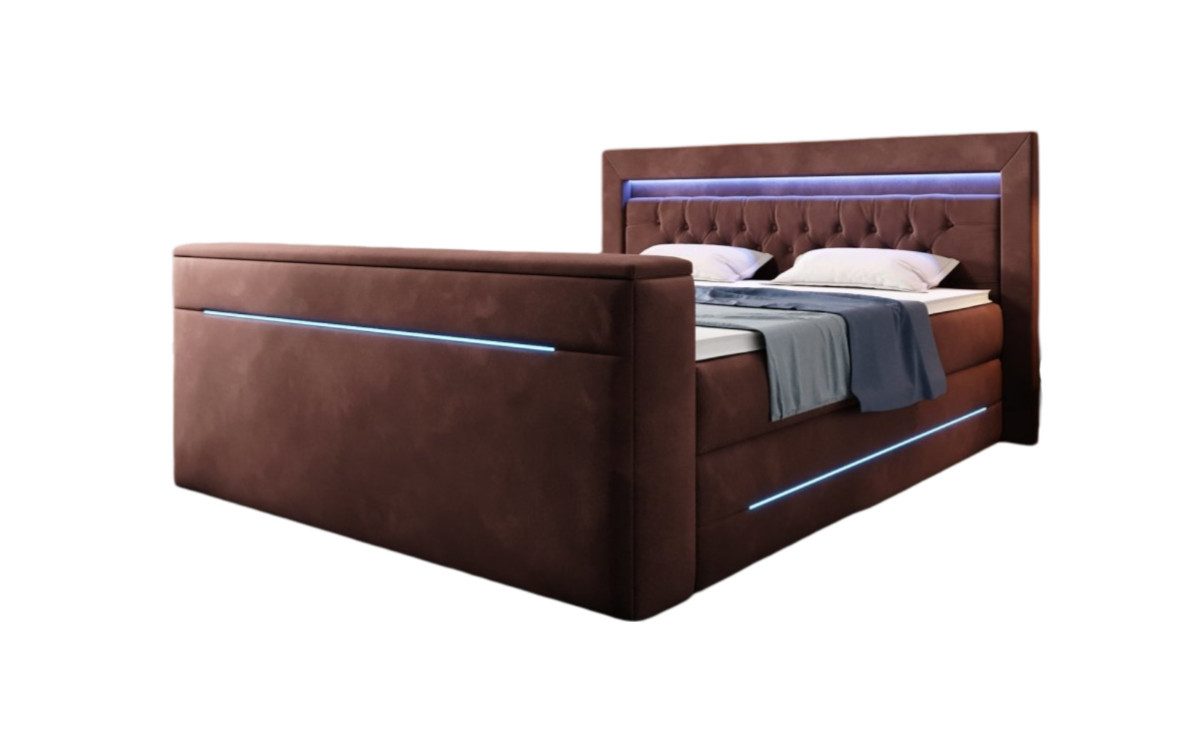 Luxusbetten24 Boxspringbett Pluto, mit TV Lift, RGB-Beleuchtung und Stauraum