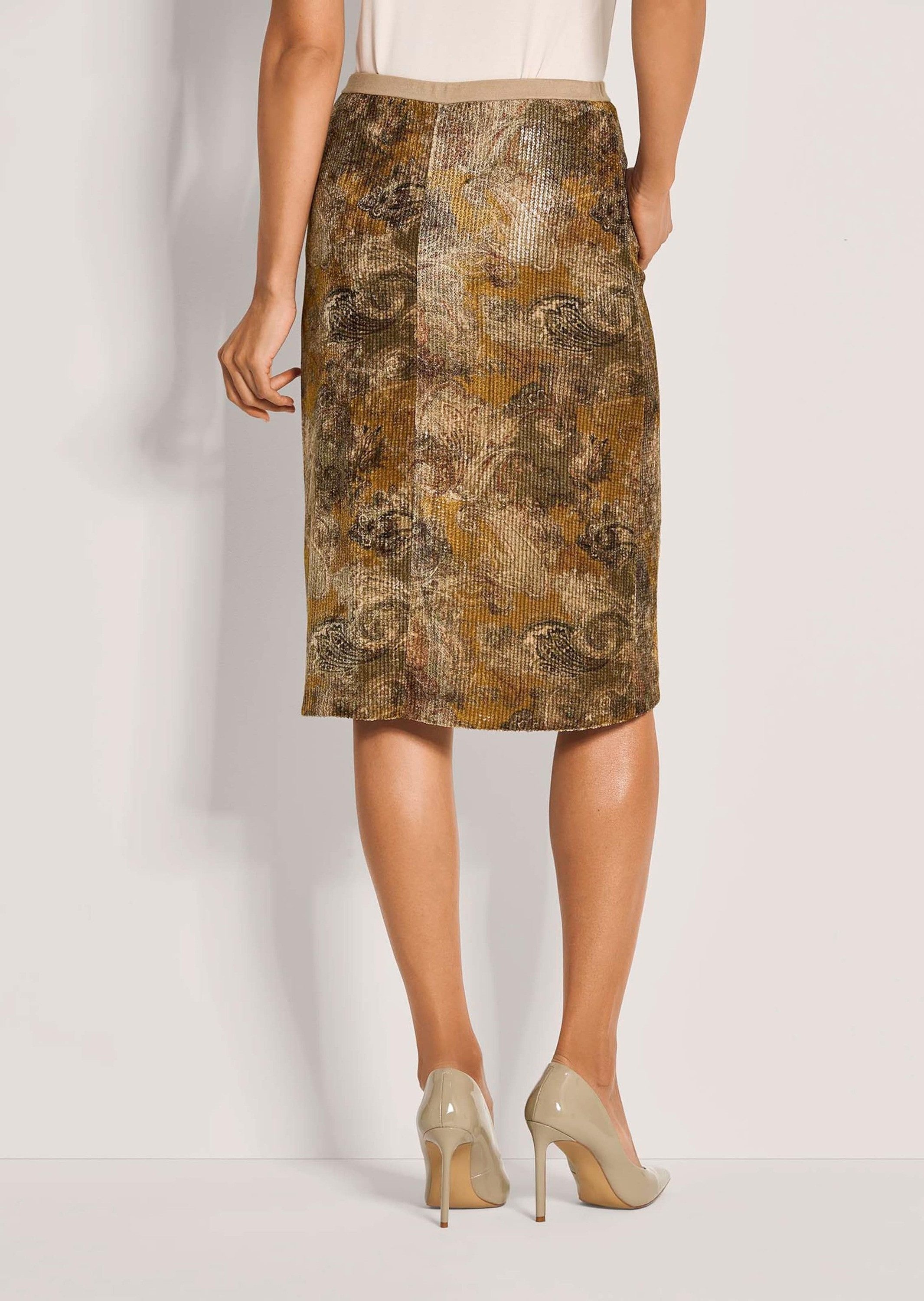 MADELEINE Midirock Eleganter Rock mit Paisley-Design Glitzernde Pailletten, elastischer Jersey-Bund, knieumspielende Länge