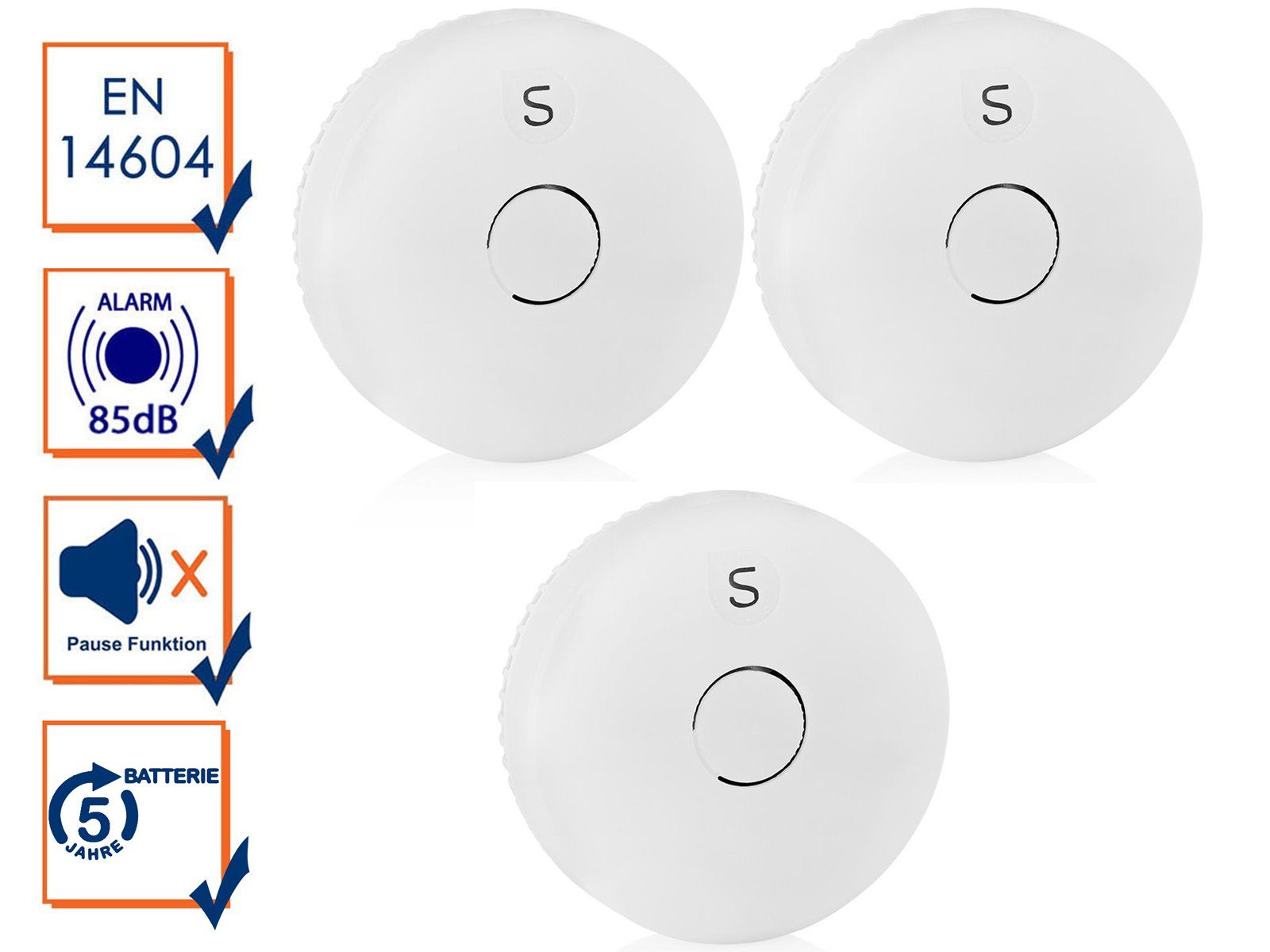 smartwares Rauchmelder (3er Set Brandmelder mit wechselbarer 5 Jahres Batterie, Küche, Ø 10cm)