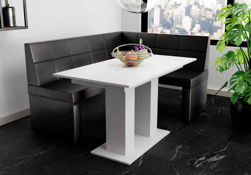 Fun Möbel Eckbankgruppe Eckbankgruppe „BLAKE XL“ Размер 196x142cm mit Tisch Weiß matt, ausziehbarer Tisch