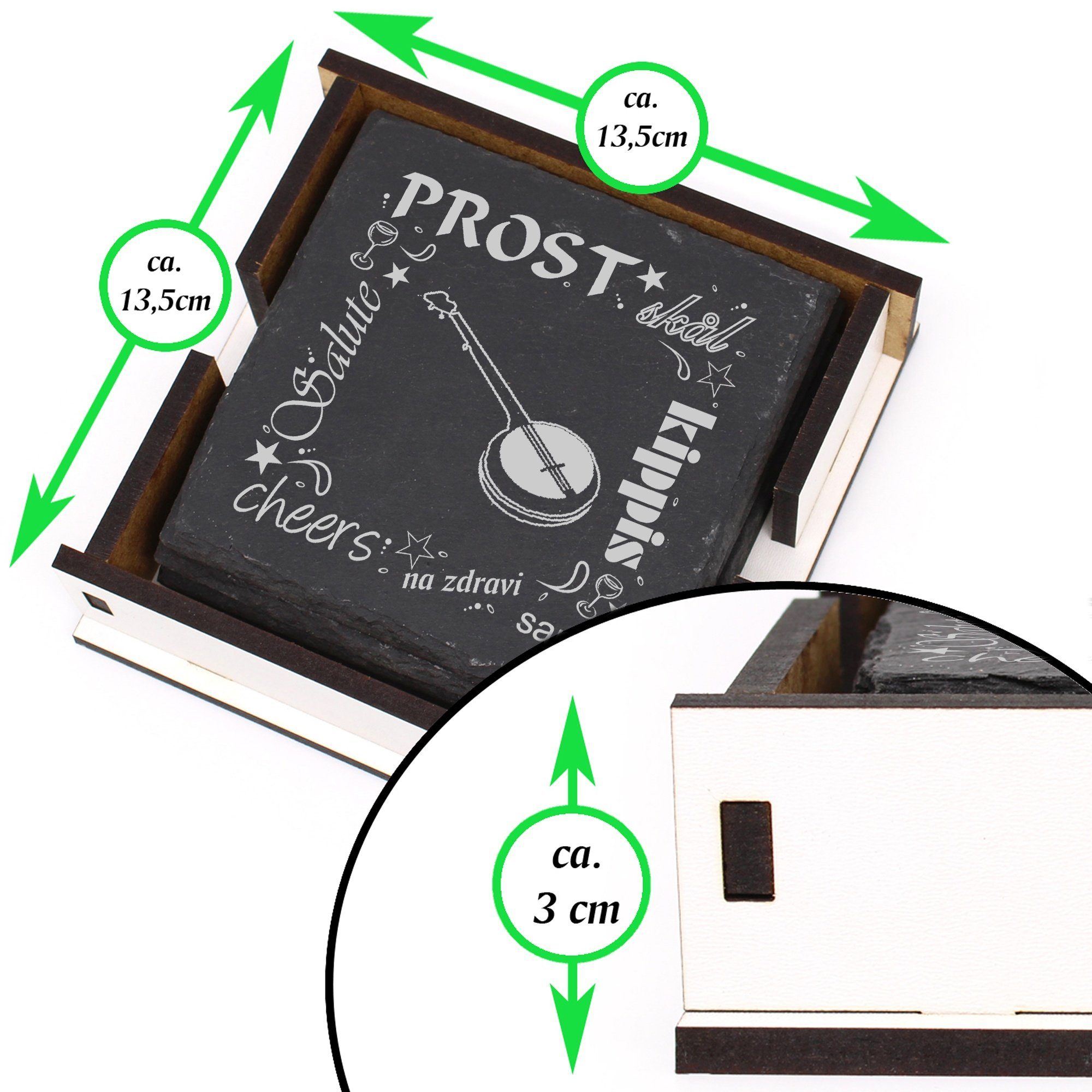 Flaschenuntersetzer, - Prost inkl. Dekolando 6-tlg. Getränkeuntersetzer Banjo Box &