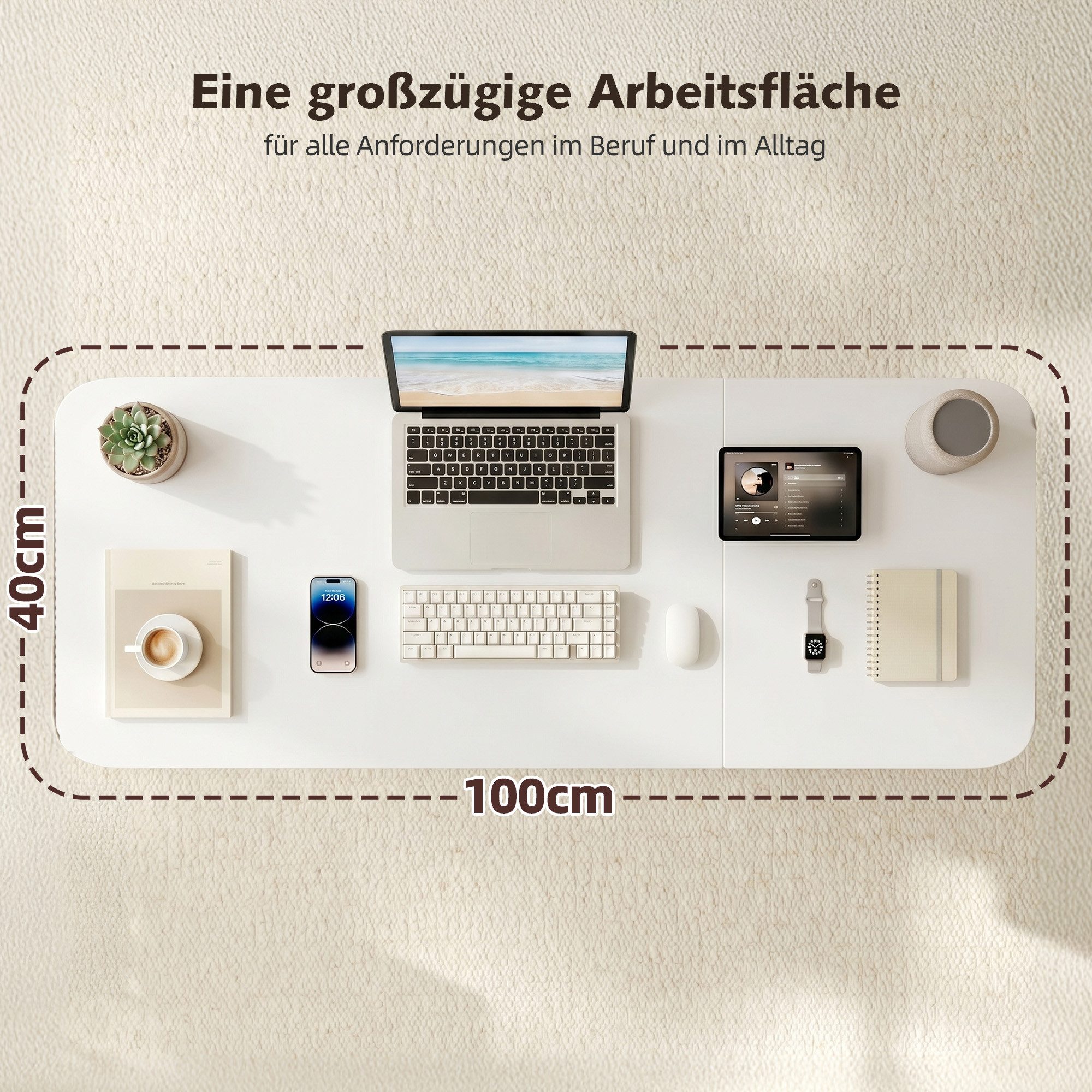 Klyvvo Schreibtisch Höhenverstellbarer, stabil C förmiger Laptoptisch, mobiler Sofatisch (1-St), 100cm Großer Platte, Rollen mit Feststellbremsen – Bild 5 von 5