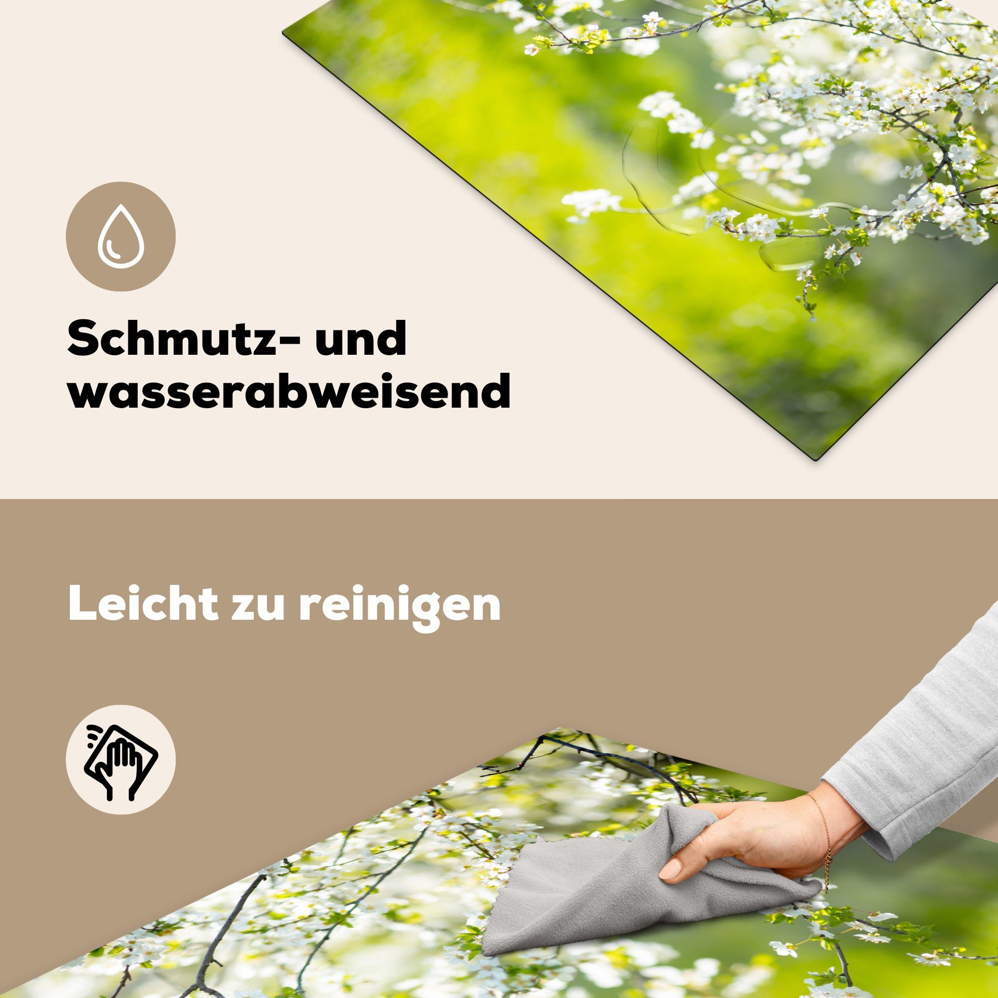 Blüte (1 Schutz - Vinyl, küche, cm, Frühling MuchoWow Induktionskochfeld 81x52 tlg), für die Herdblende-/Abdeckplatte - Weiß, Ceranfeldabdeckung