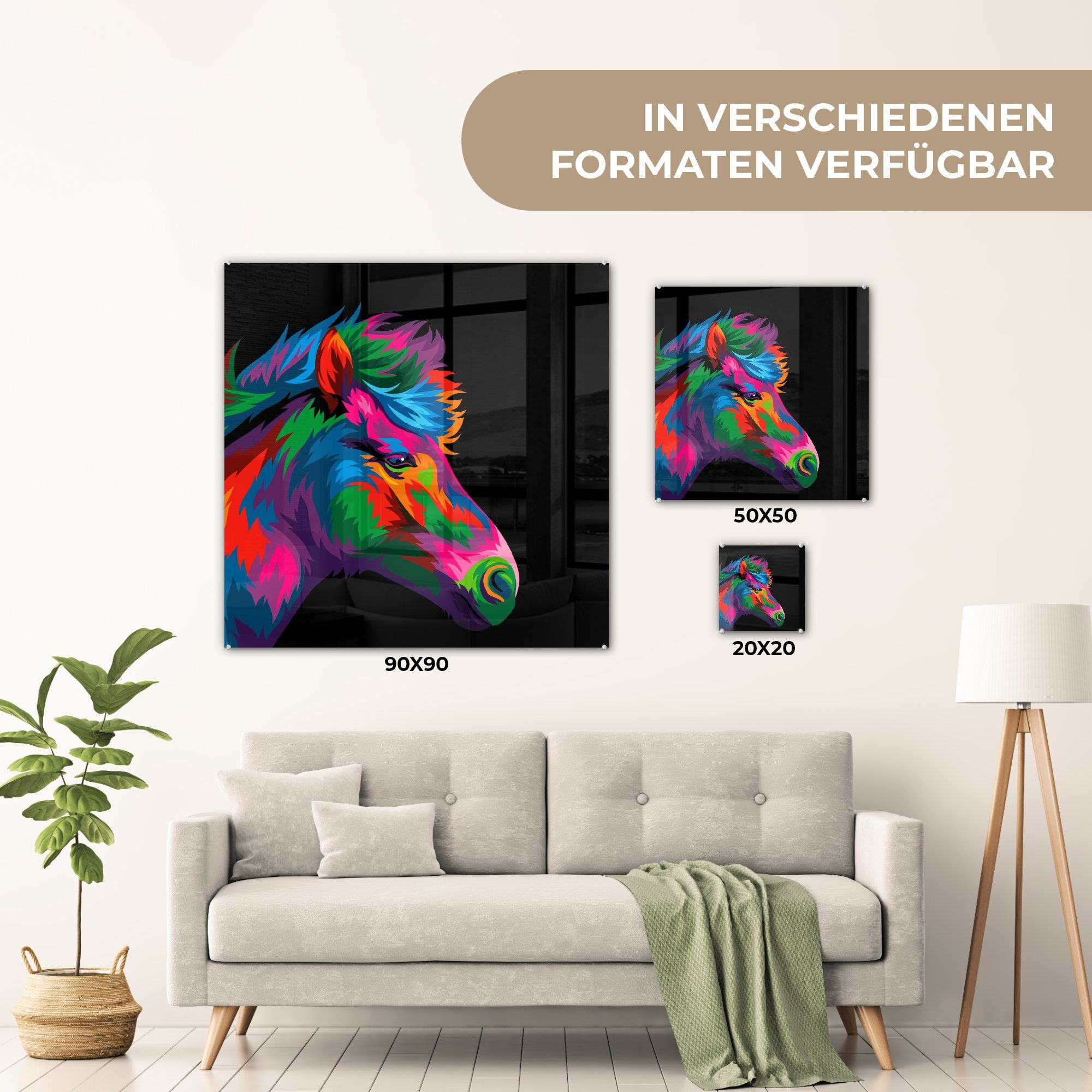 St), - Foto Wandbild Bilder Pferd Glasbilder (1 - Mädchen Kinder Glas Wanddekoration Glas - Mädchen, - - auf auf - Lila Acrylglasbild - MuchoWow Rot -