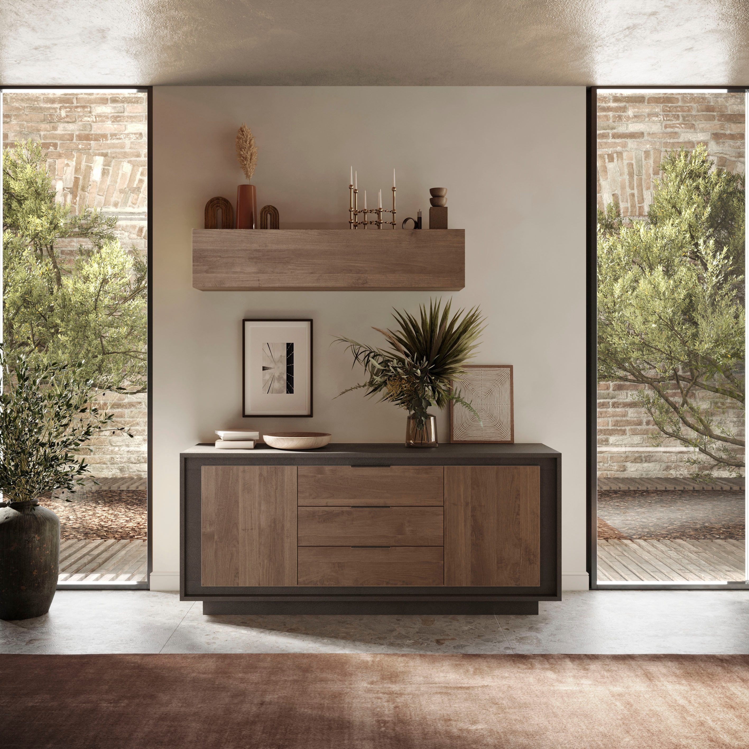 Home affaire Sideboard Sky, B/T 180/50 cm, Kommode/Stauraumschrank, 2 Türen, 3 Schubkästen, Softclosing, Korpus & Front 22 mm stark, Rahmen-Optik, Metallgriffe
