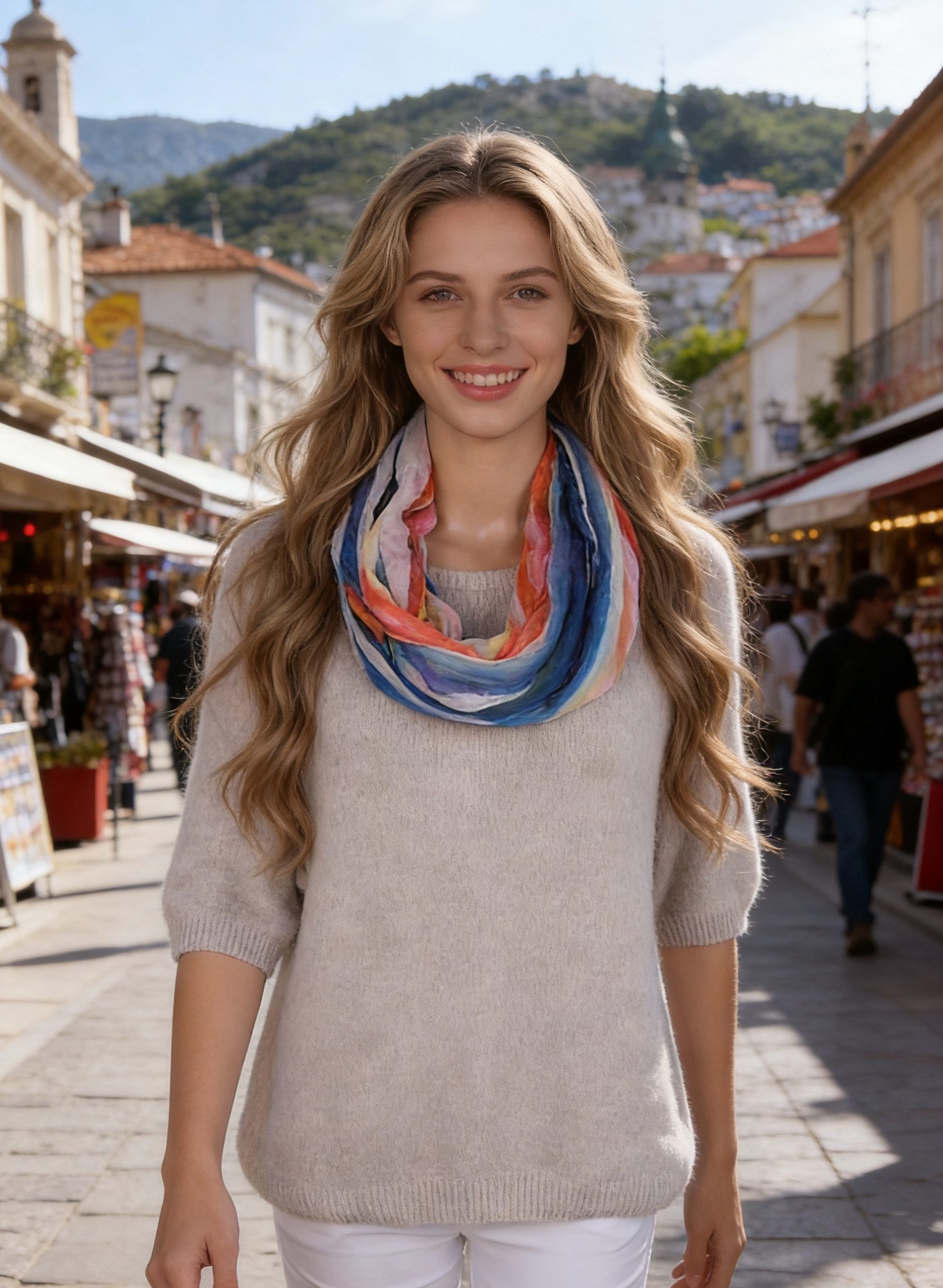 MIRROSI Loop Damen-Schal mit buntem Streifenmuster, weich, Schlauchschal, (ca.45x75cm, zweimal um den Hals wickelbar), Damen Halstuch ideal für Frühling, Sommer oder Herbst