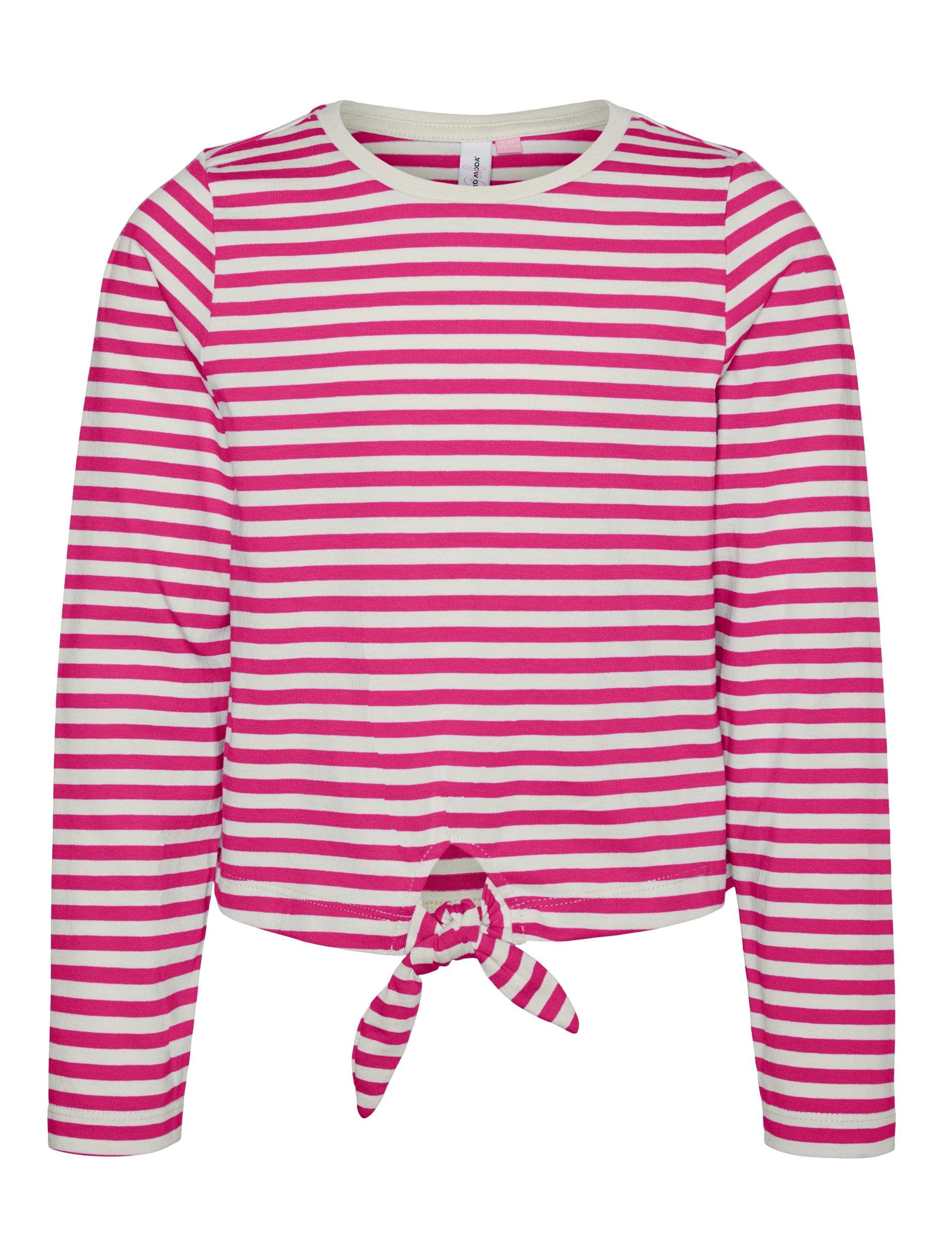 Vero Moda Girl Langarmshirt VMSILLEALMA LS KNOT TOP JRS GIRL Fuchsia Purple Stripes:SNOW WHITE