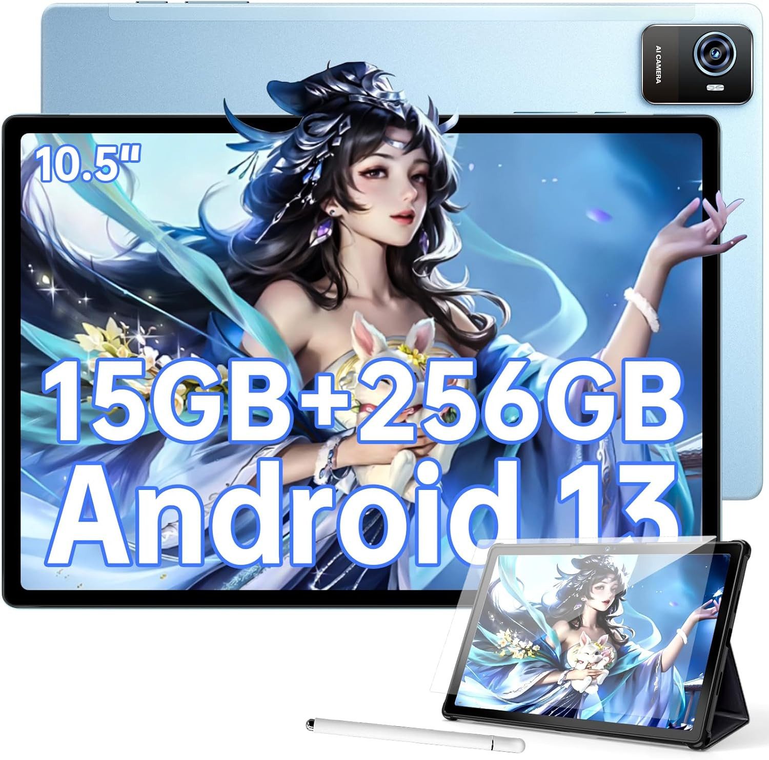 OUKITEL 15GB RAM 8250mAh Akku Gaming PC Widevine L1/Octa-Core-Prozessor Tablet (10,5", 256 GB, Android 13, Dual SIM LTE/5G WiFi, Technologisches Kraftpaket für Ihr digitales Leben)