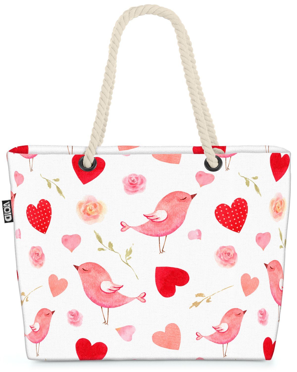 VOID Strandtasche (1-tlg), Valentinstag Vögel Herzen Valentinstag Vögel Herzen Liebe Schatz Vale