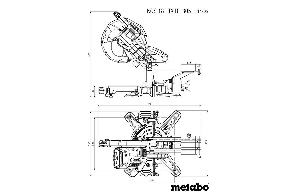 Metabo Professional Akku-Kapp-Gehrungssäge KGS Zugfunktion Ladegerät, und ohne BL LTX mit 305, 18 Akku