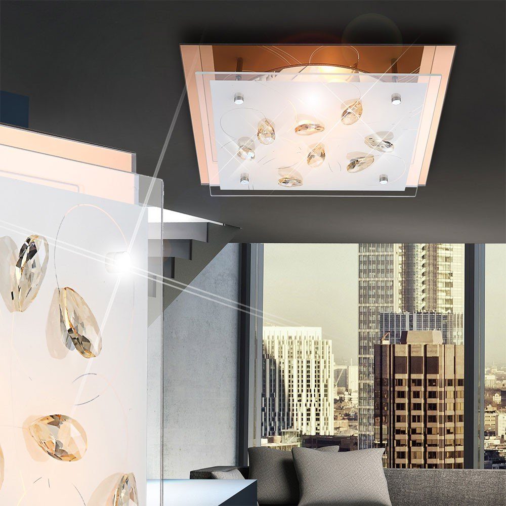 etc-shop LED Deckenleuchte, Wohnraum inklusive, Chrom Dimmer Fernbedienung Warmweiß, Set Farbwechsel, Leuchte im Leuchtmittel Decken Lampe