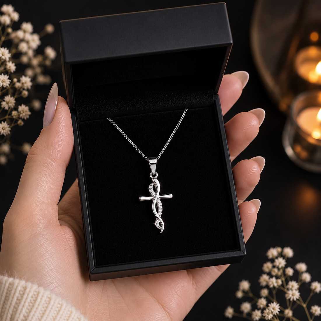 Goldene Hufeisen Kreuzkette Unendlichkeit Kreuz Kette 925 Silber mit Zirkonia, mit Zirkonia