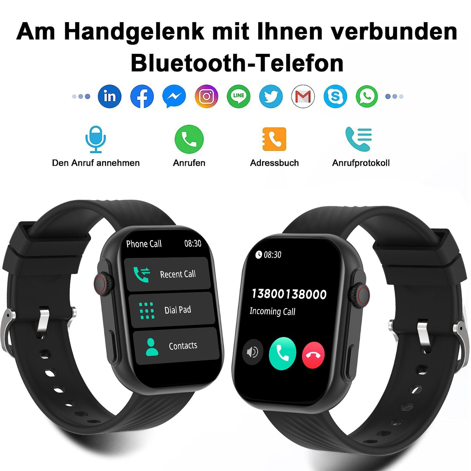 Yuede Smartwatch, Fitness Sportuhr mit Nachthimmel Blutsauerstoff, Schrittzähler, und mit Sportmodi, 100 2,01-Zoll-HD-Full-Touch-Farbdisplay und Gesundheits-Uhren AI (Quadratischer Schlafqualität, etc., Damen Tracker IP67 Schwarz Anruffunktion Wasserdichte mit für für uhr SNS-Benachrichtigung Android IOS Blutdruckmessung, Voice, als Musiksteuerung Zoll mehr Zoll) Herren Smartwatch Herzfrequenz