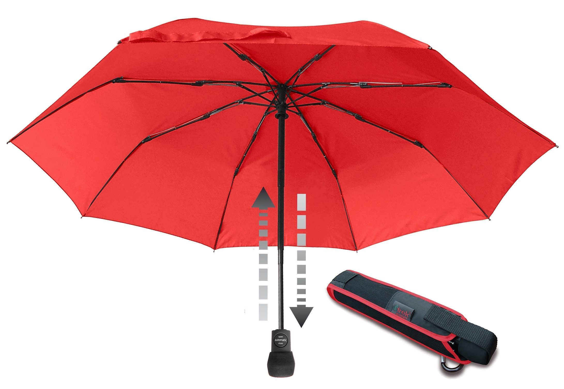 EuroSCHIRM® Taschenregenschirm light trek, kompakte Größe, mit Automatik und integriertem Kompass im Griff