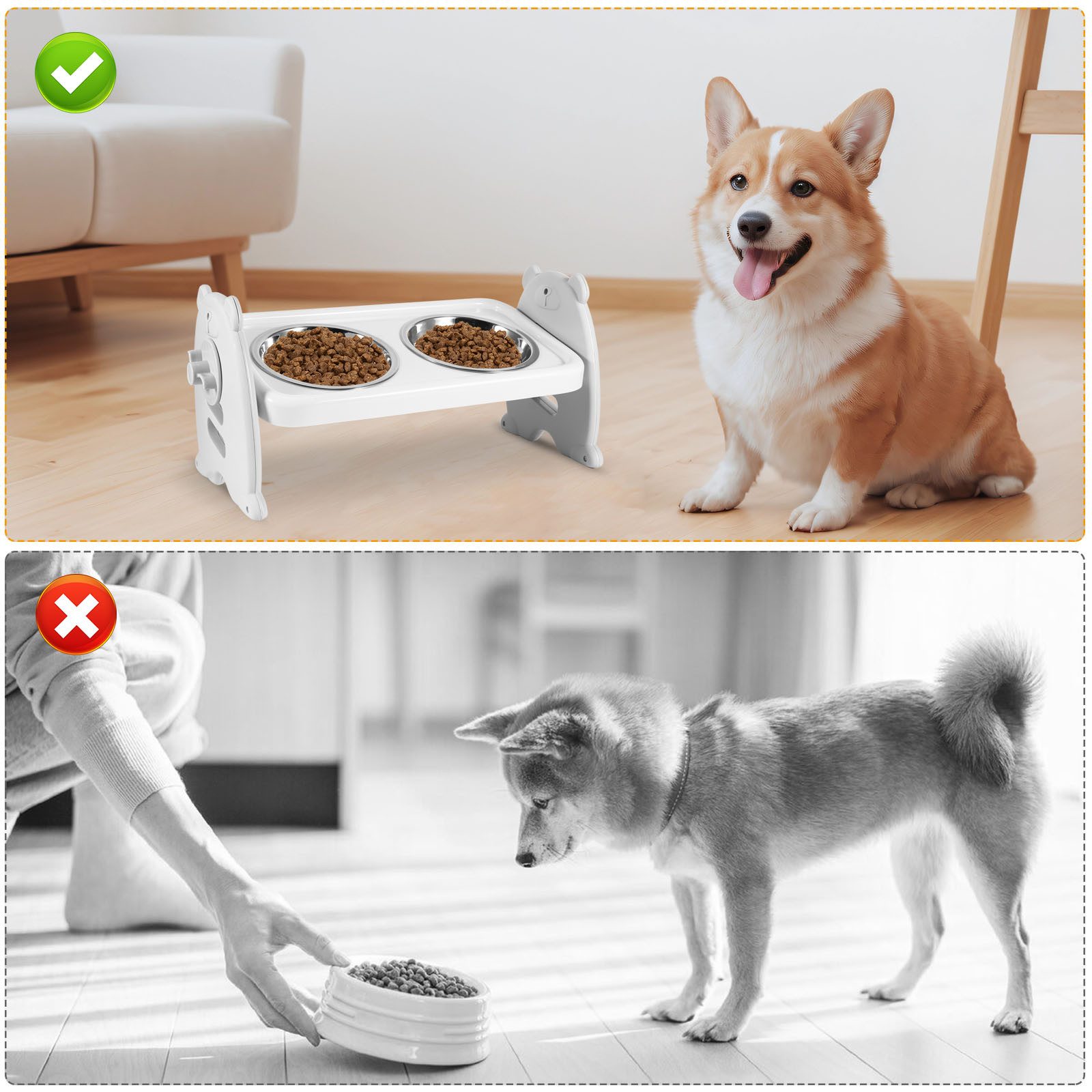 BlingBin Futternapf Erhöhter Hundenapf, Hunde-Futterstation, mit 2 Edelstahl-Futternäpfe, Edelstahl, 3-stufig verstellbar, für kleine Hunde & Katzen,erhöhter Futterspender