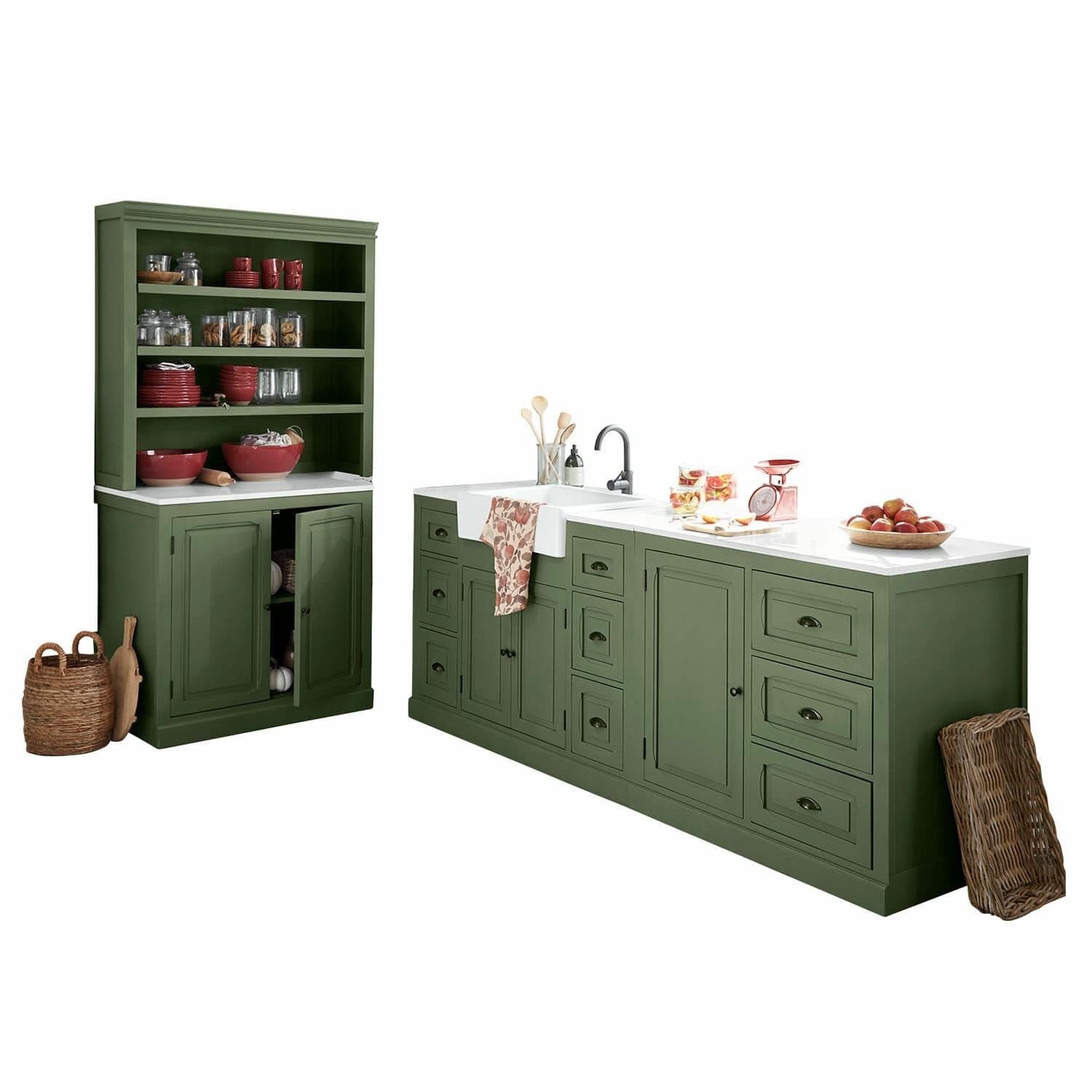 Mirabeau Küchenzeile Küche 4er Set Lansbury grün/weiß