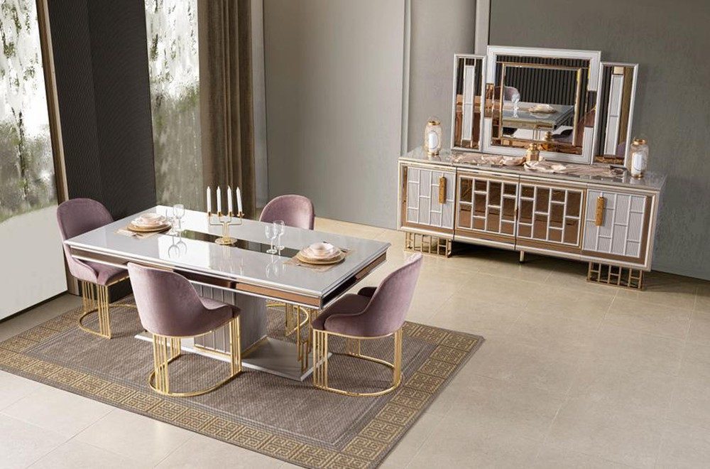 JVmoebel Essgruppe Esszimmer Set Esstisch 4 Stühle Konsole Moderner Stil Beige, (6-tlg), Made in Europa