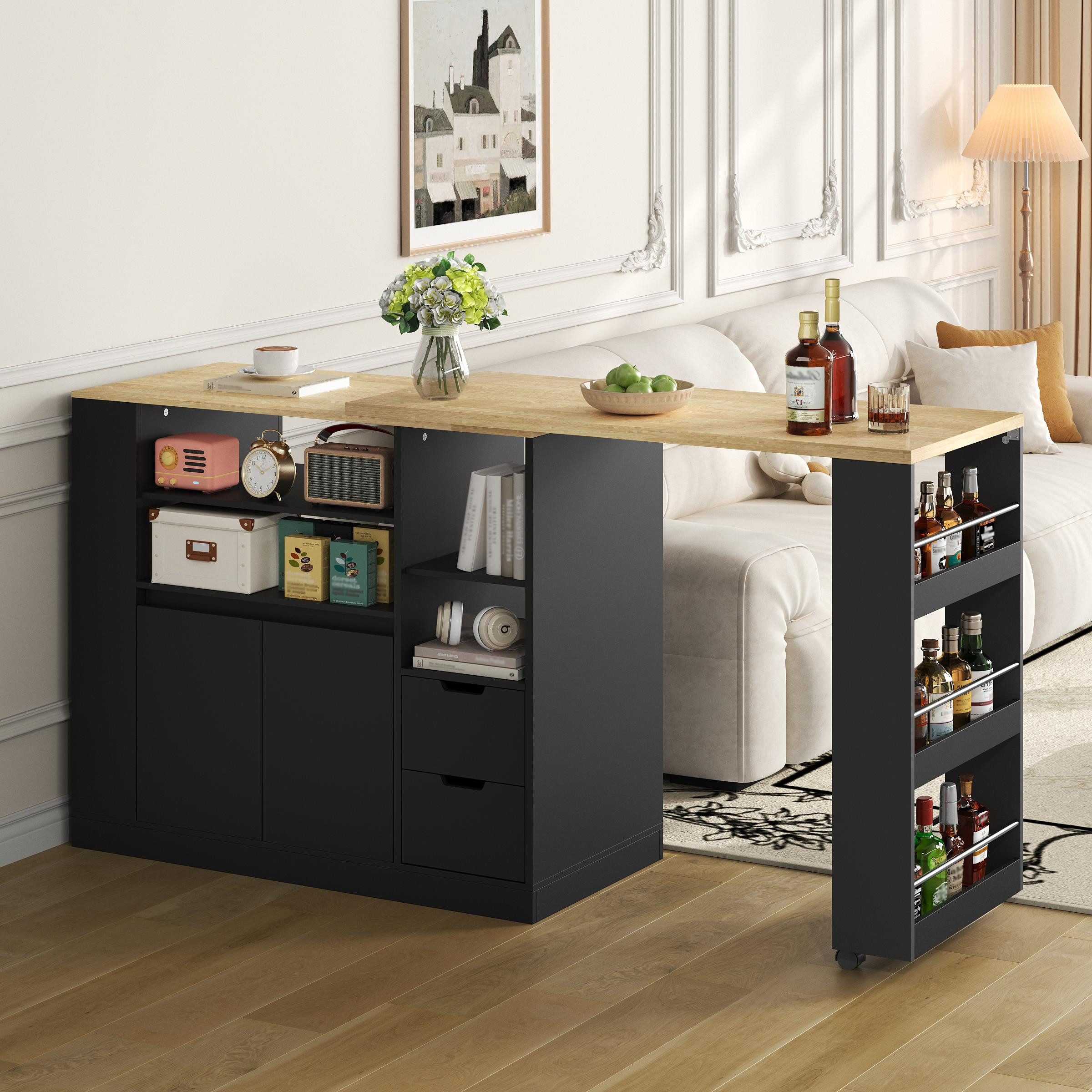 Flieks Bartisch 360° drehbar Stehtisch mit Mehrzweckschrank (Set, 2-St., mit 2 Schubladen, Türen und offene Regalen), schwenkbar Esstisch inkl. Kommode mit Stau – Bild 2 von 5