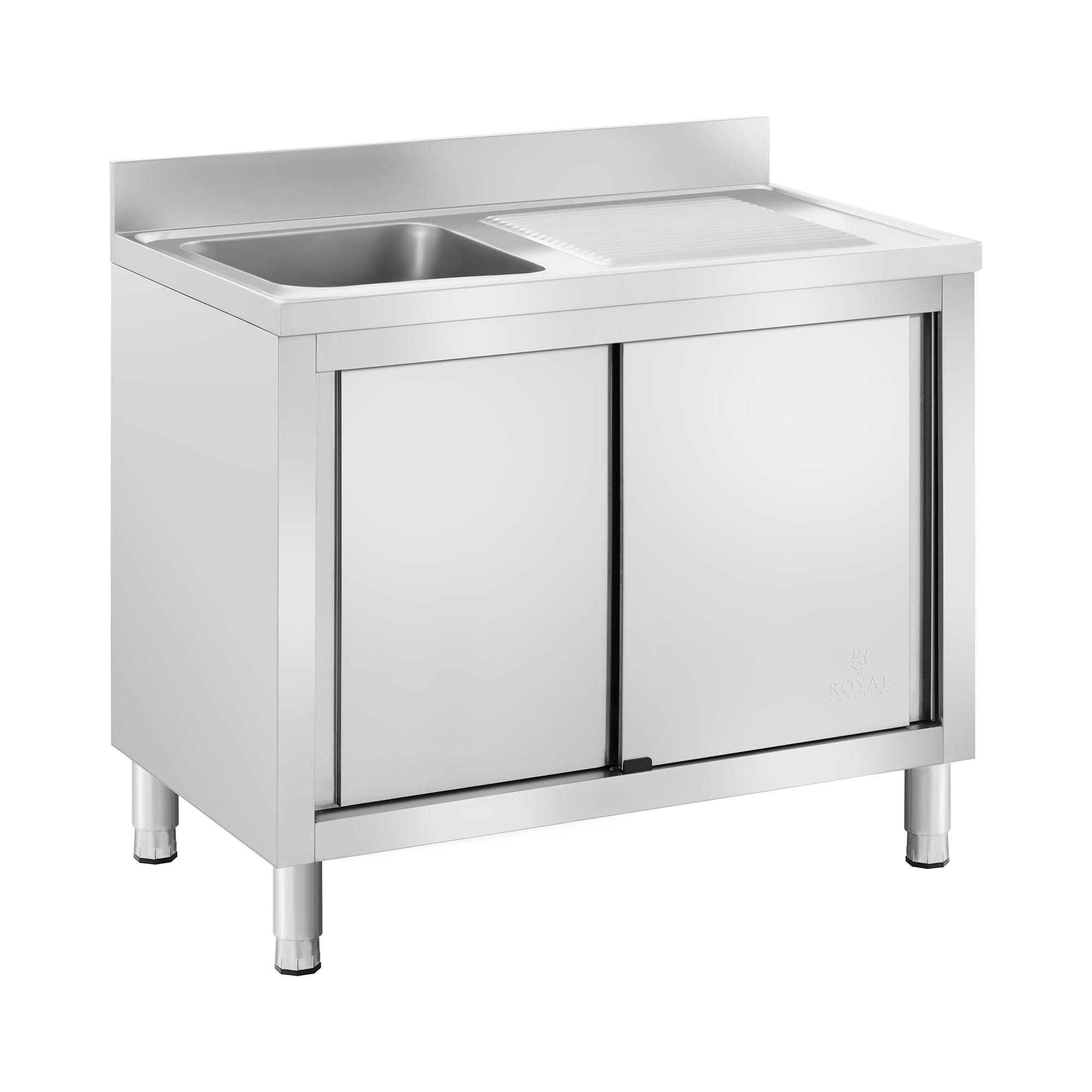 Royal Catering Edelstahlspüle 100 x 60 cm Spülenunterschrank Becken links 40 x 40 x 24 cm Aufkantung, 60/100 cm