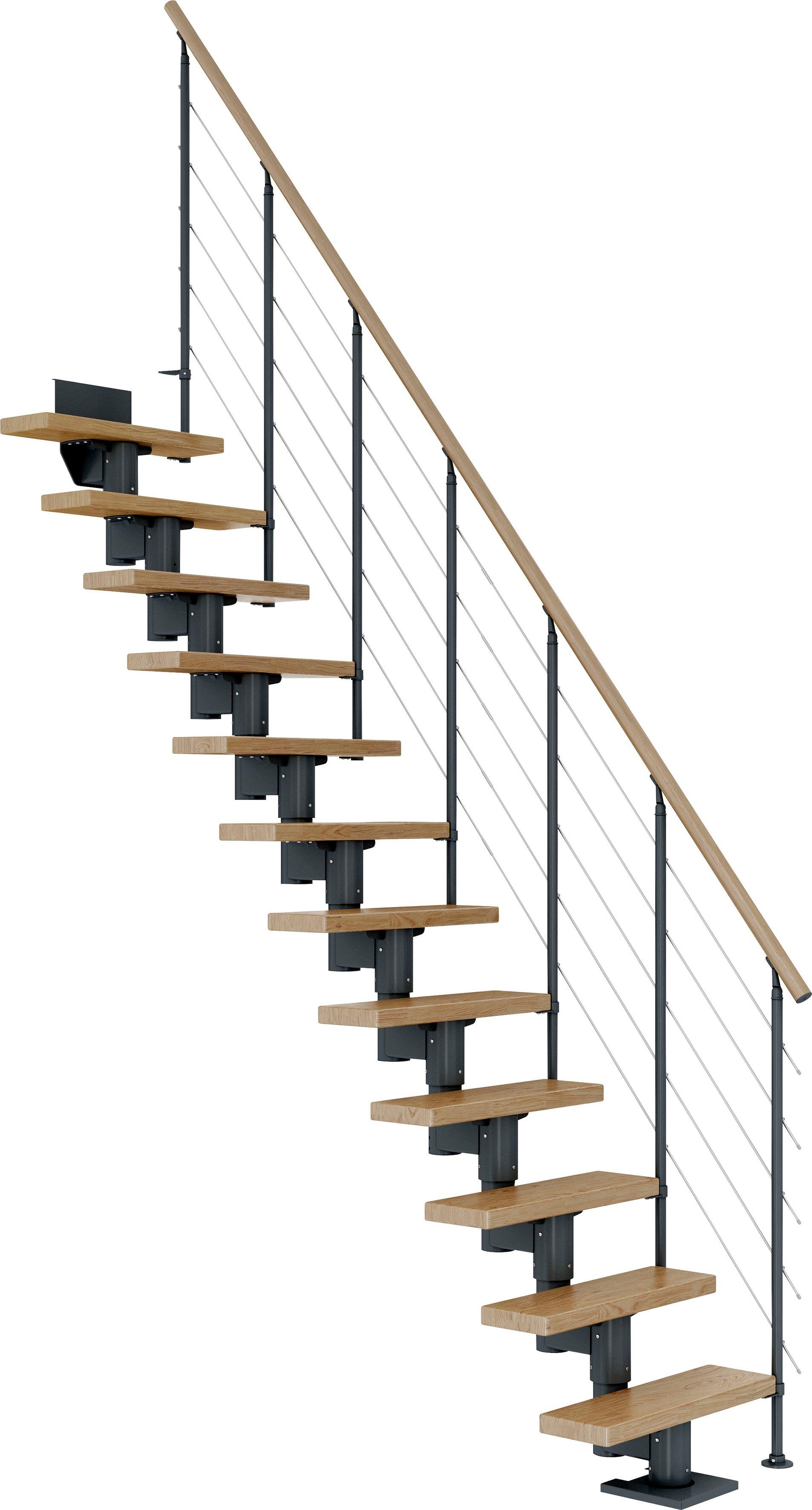 Geschosshöhen 337 Stufen Eiche/Metall Dolle für Dublin, cm, bis offen, Mittelholmtreppe