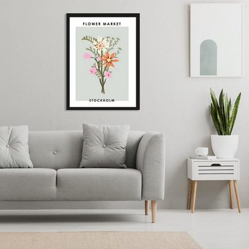 queence Bild mit Rahmen Flower Market Stockholm - Gerahmter Digitaldruck - Wandbild, Blumen (1 St), Holzrahmen - Dekoration - Schwarzer Rahmen - in verschiedenen Größen