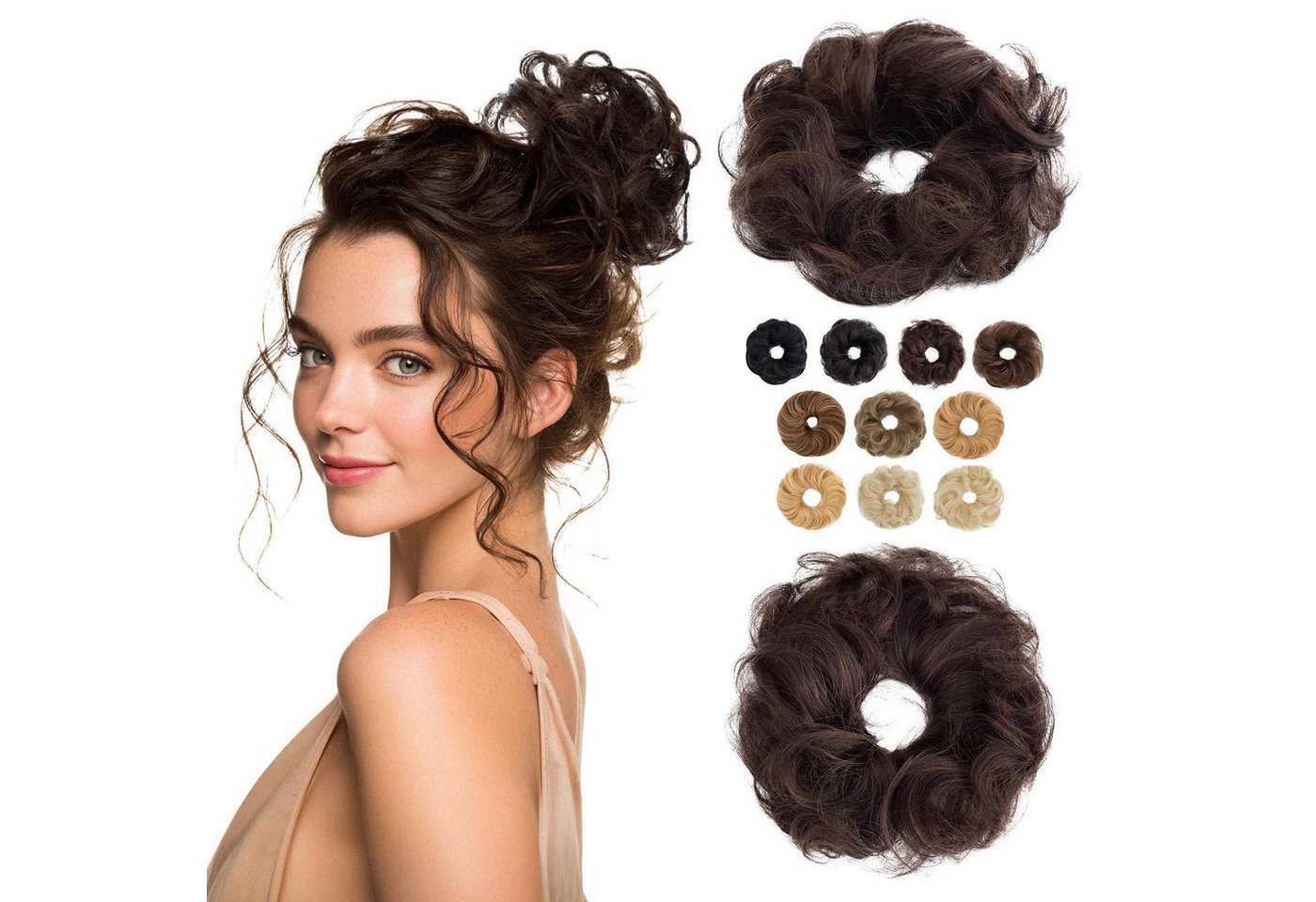 LuxusKollektion Echthaar-Extension Haarteil Dutt Gummiband Echthaar Locken-23g 02 Dunkel Braun