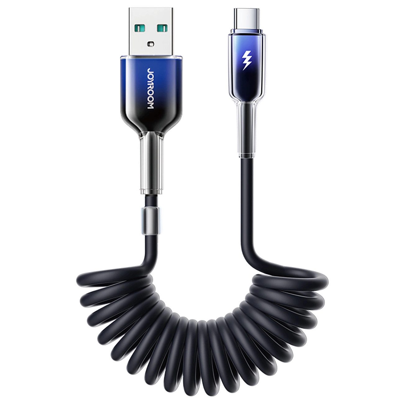JOYROOM Crystal-Clear USB-Kabel, USB-A, USB-C (150 cm), Spiralkabel 3A Schnellladen, 480 Mbit/s, 1,5 m