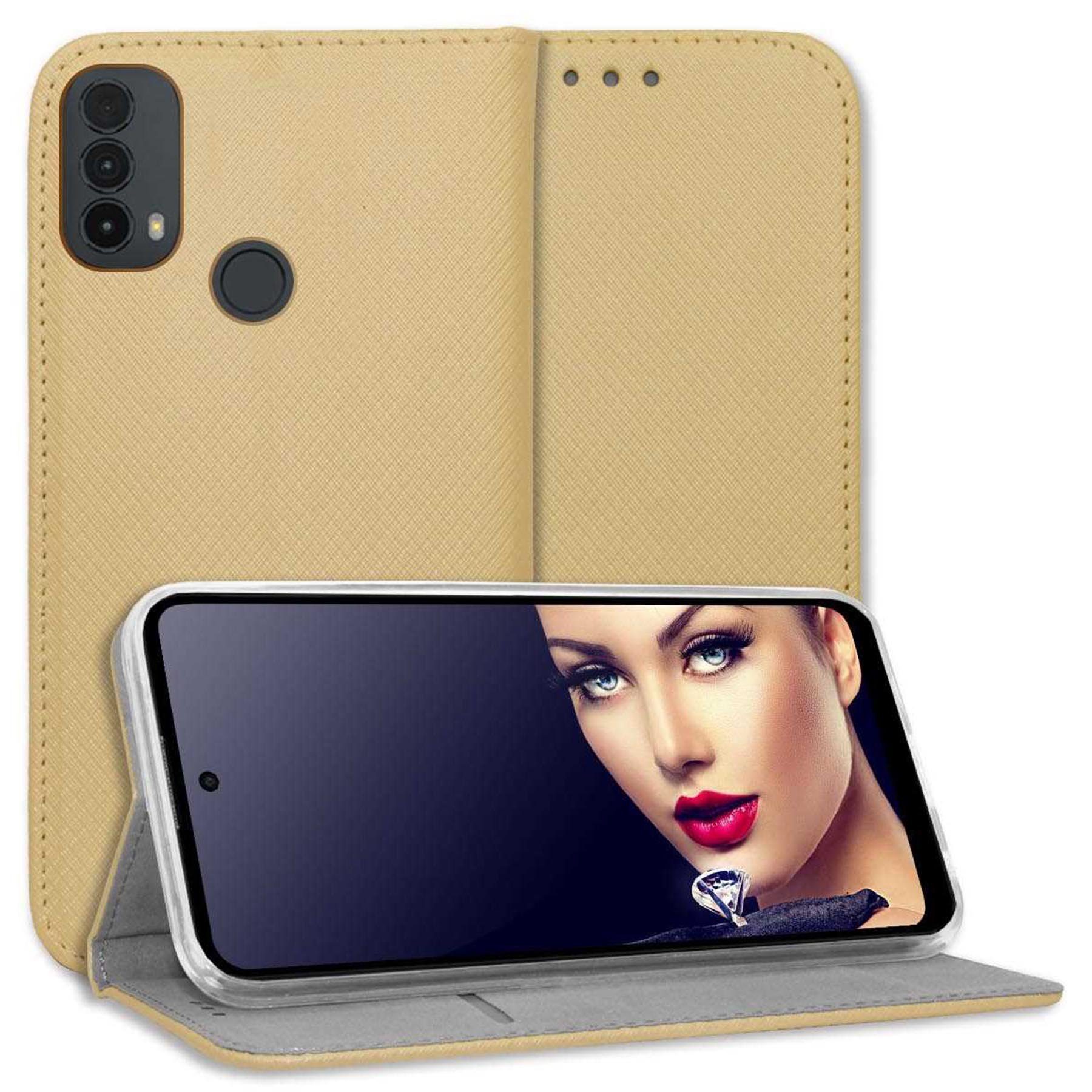 mtb more energy Smartphone-Hülle Smart Magnet für Motorola Moto E30, Moto E40, Gold, Bookstyle Klapphülle Cover Wallet Case aus Kunstleder