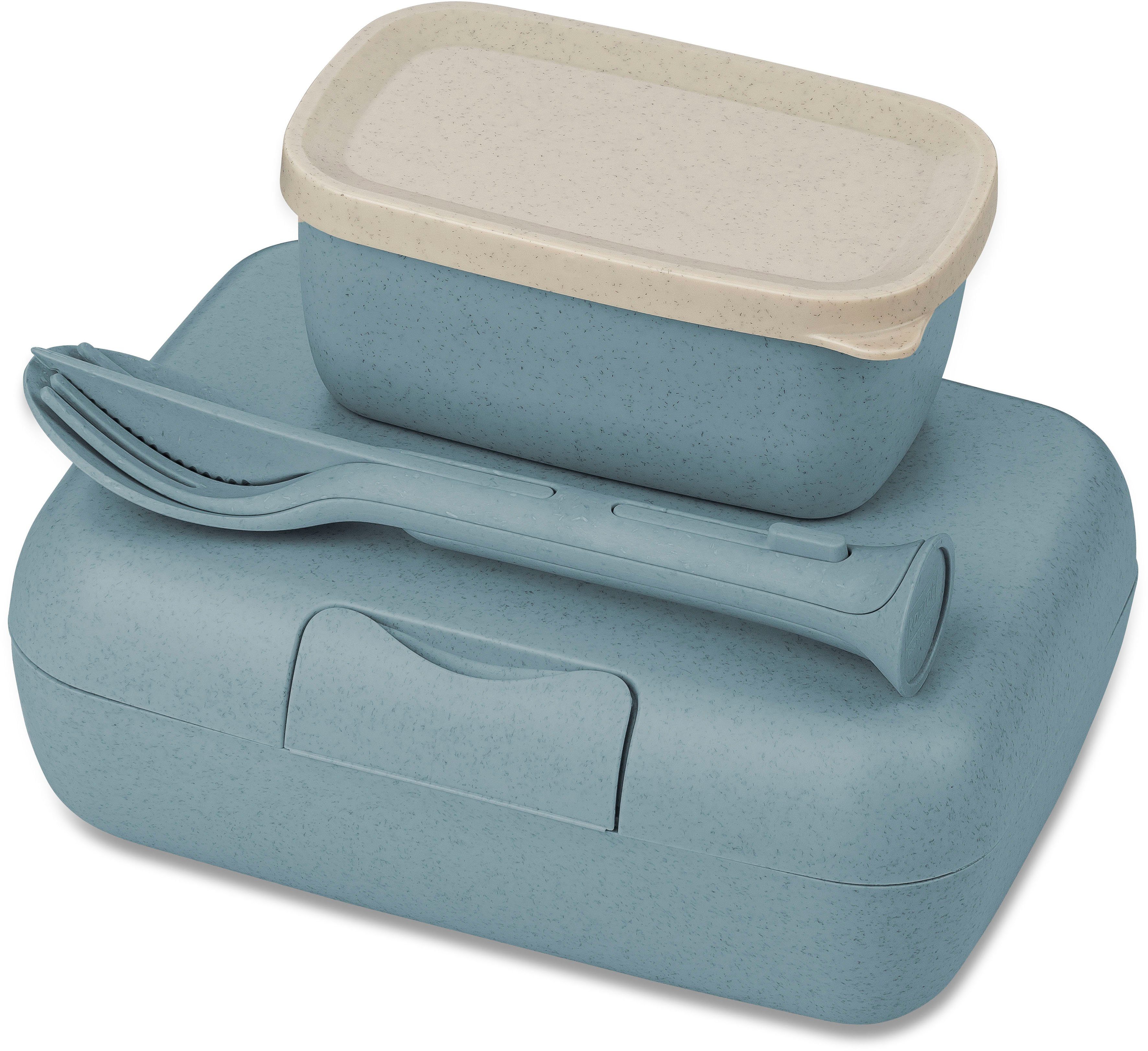 KOZIOL Lunchbox Bentobox L + Besteck-Set CANDY READY, Kunststoff, (Set, 3-tlg), CO² neutral, Made in Germany. Biozirkulärer Kunststoff Blau