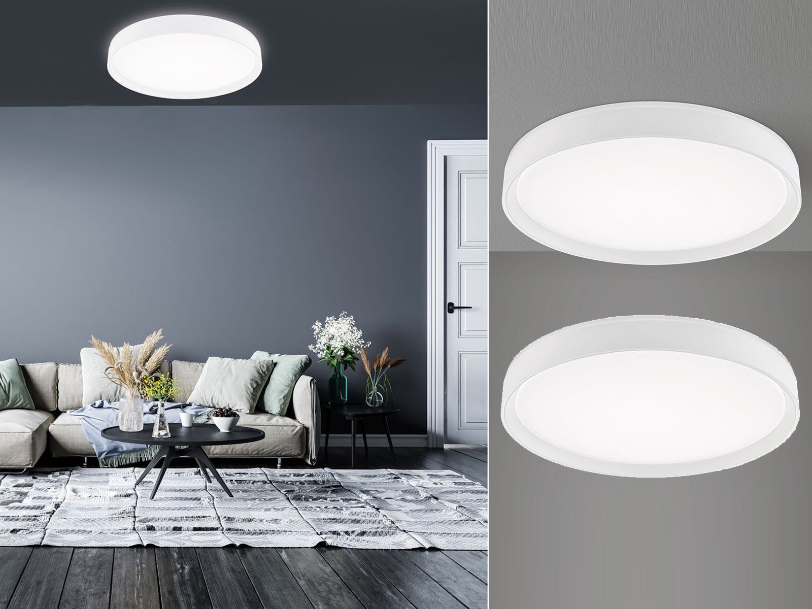 FISCHER & HONSEL LED Deckenleuchte, Dimmfunktion, LED fest integriert, Warmweiß, 2er SET rund flach - große Treppenhauslampen Weiß Ø50cm