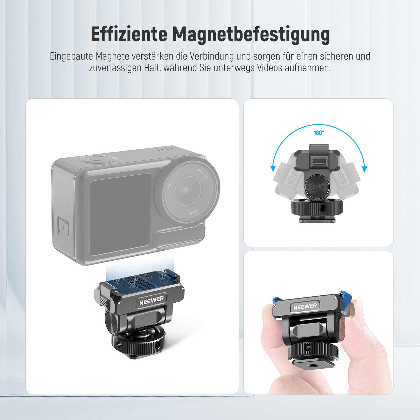 Neewer Action Cam-Halterung Action Kamera Cage Käfig Set, kompatibel mit DJI Osmo Action 5 Pro 4 3, (Packung, mit Cold Shoe Mount und magnetischem Mount Adapter – Bild 4 von 5