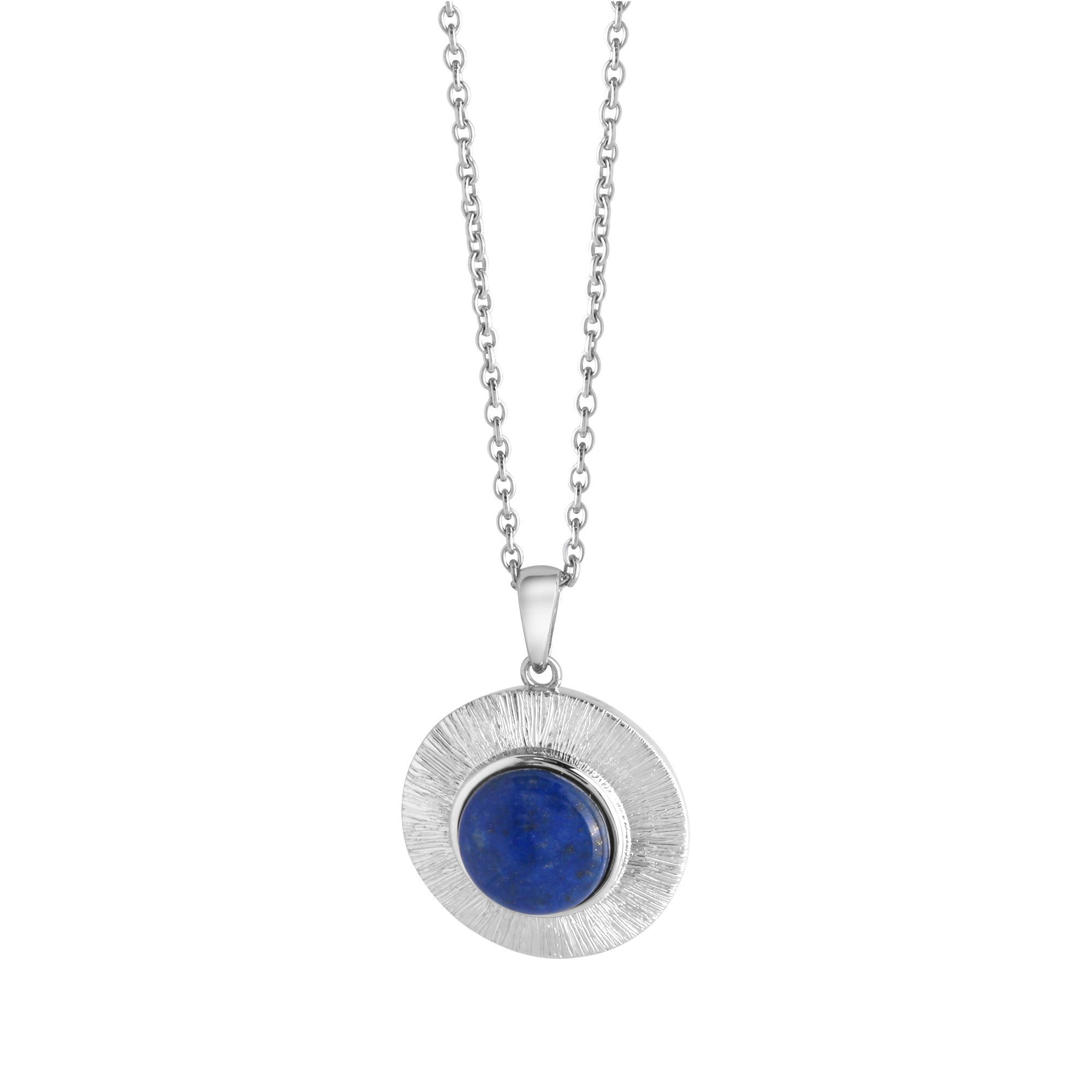 Zeeme Kette mit Anhänger Silber 925 rhodiniert 42+3cm glanz/matt mit echtem Lapis 10mm
