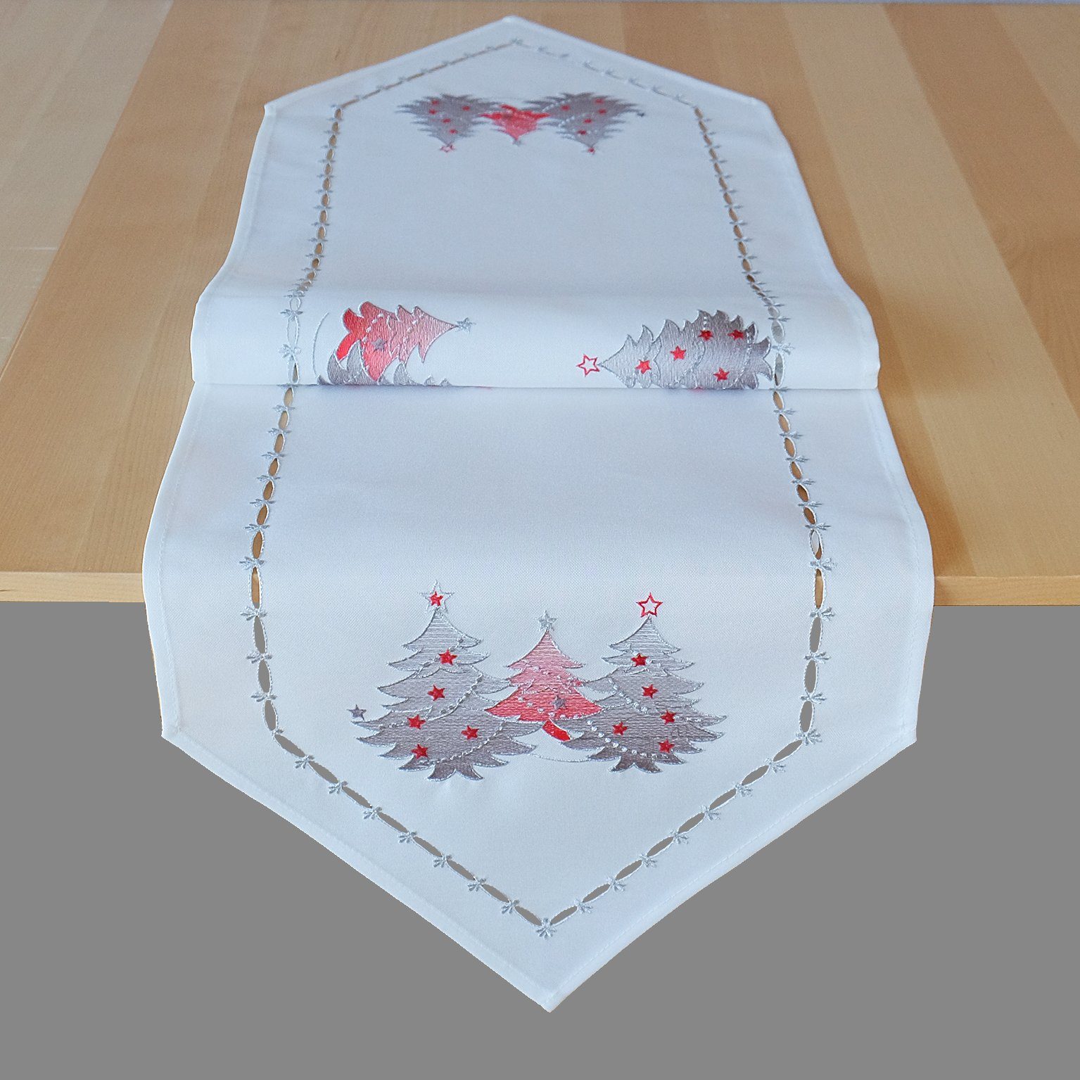 Tischdecke Advent weiß Weihnachtsbäume TextilDepot24 mit Stickerei Winter