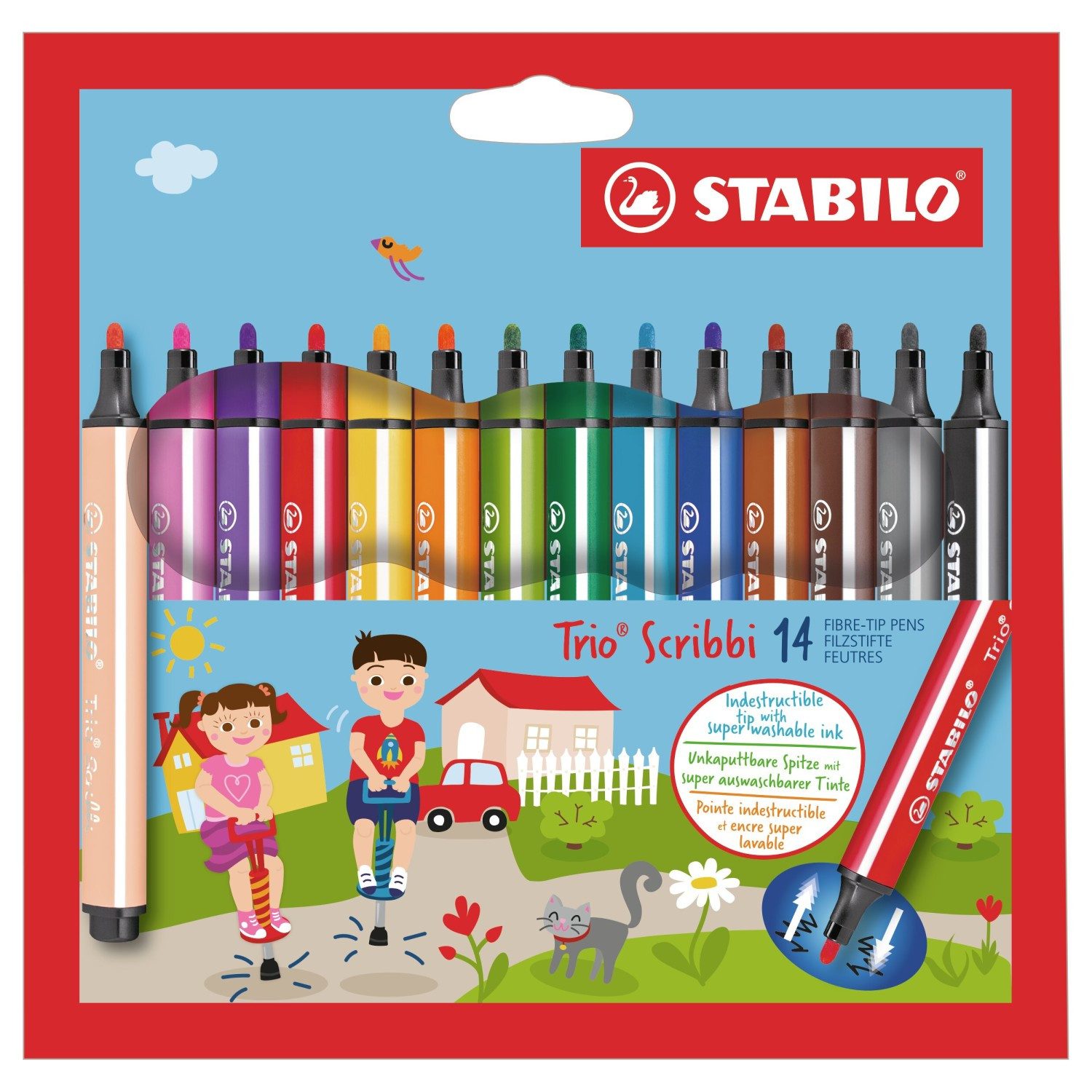 STABILO Filzstift Fasermaler Trio Scribbi 14er Kartonetui, (14-tlg)