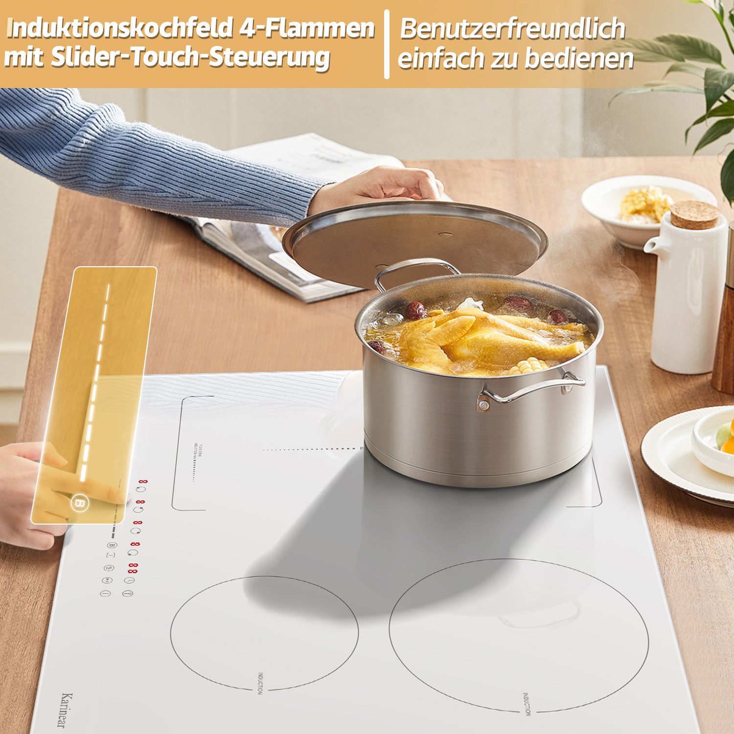 Karinear Induktions-Kochfeld mit Touch-Timer und Kinderschutz Stecker Boost 3500W