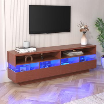 XDOVET TV-Schrank Schrank aus Holz, Niedriges Panel, Mehrfarbige LED-Beleuchtung Zwei Fächer und Vier Große Schubladen, Viel Stauraum