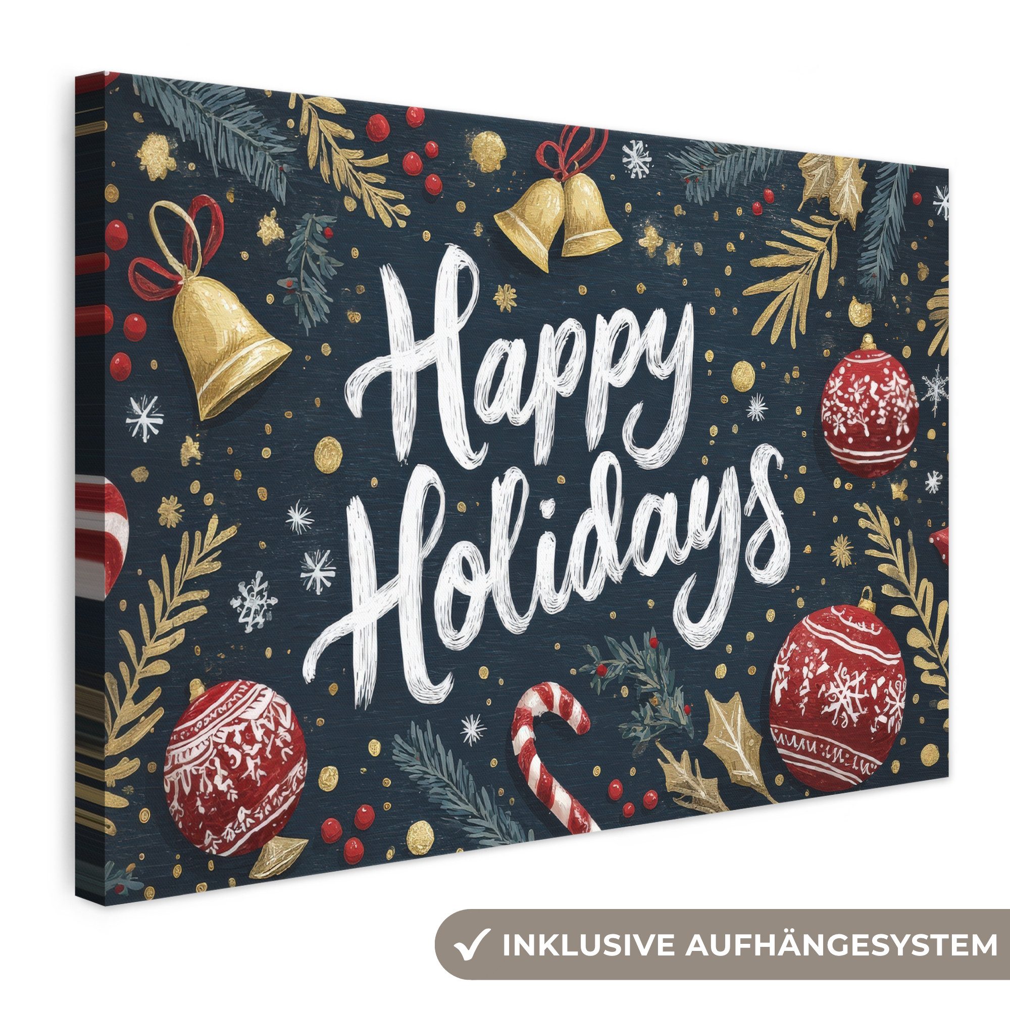 OneMillionCanvasses® Leinwandbild Festlich - Weihnachtsgruß - Farbenfroh, Fotodruck (1 St), Leinwand Bilder Klein, Wand Dekoration Aesthetic 30x20 cm