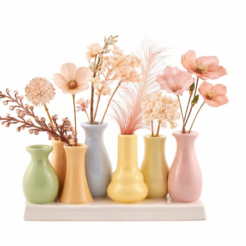 WestCraft Dekovase Handgefertigte Dänische kleine Keramik Deko Blumenvasen Set 7 Vasen (1 St), dekorative Keramikvasen auf festem Sockel, hübsche Mini Vase